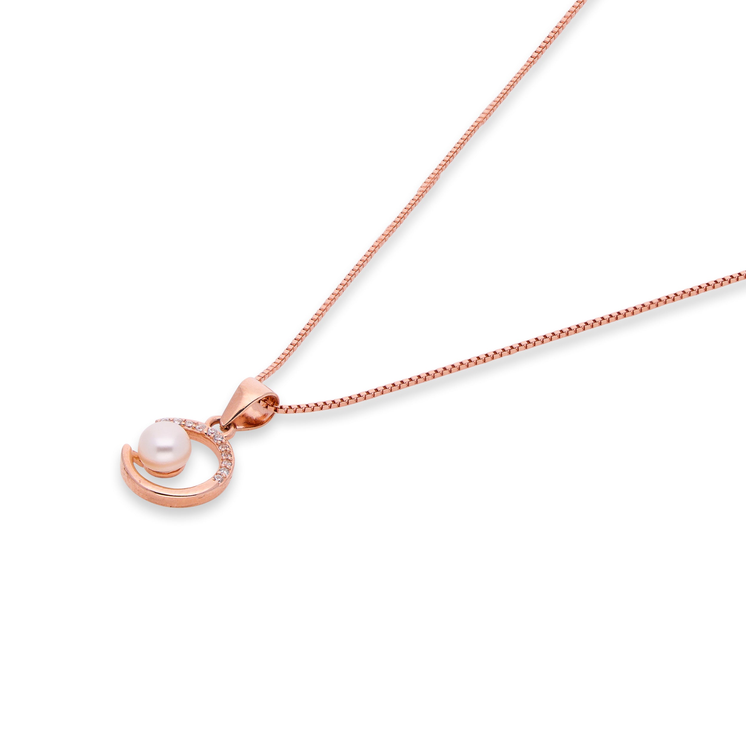 Rose Gold Pearl & Cubic Zirconia Pendant Necklace | SKU : 0003348031