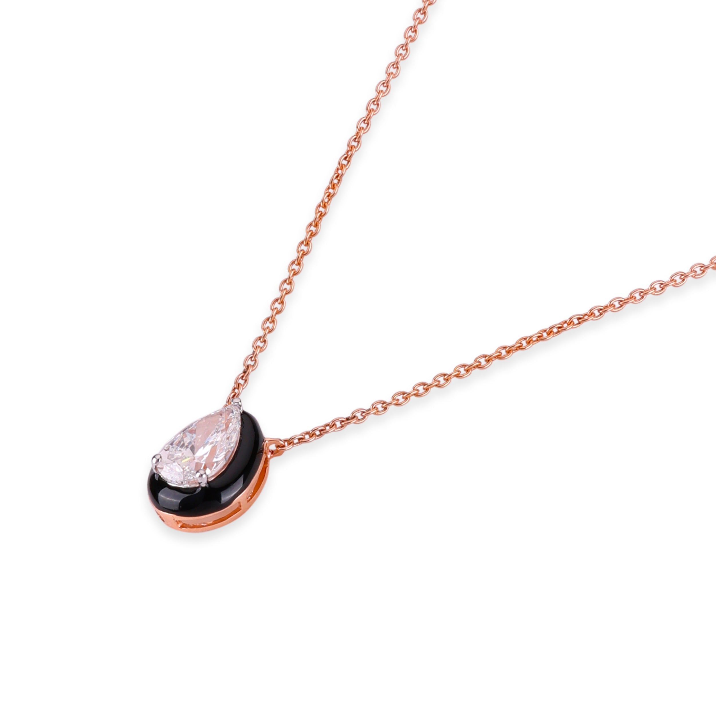 Pear-Cut 2.01 Lab-Grown Diamond Necklace with Black Onyx Accent in Rose Gold| SKU : 0003362938