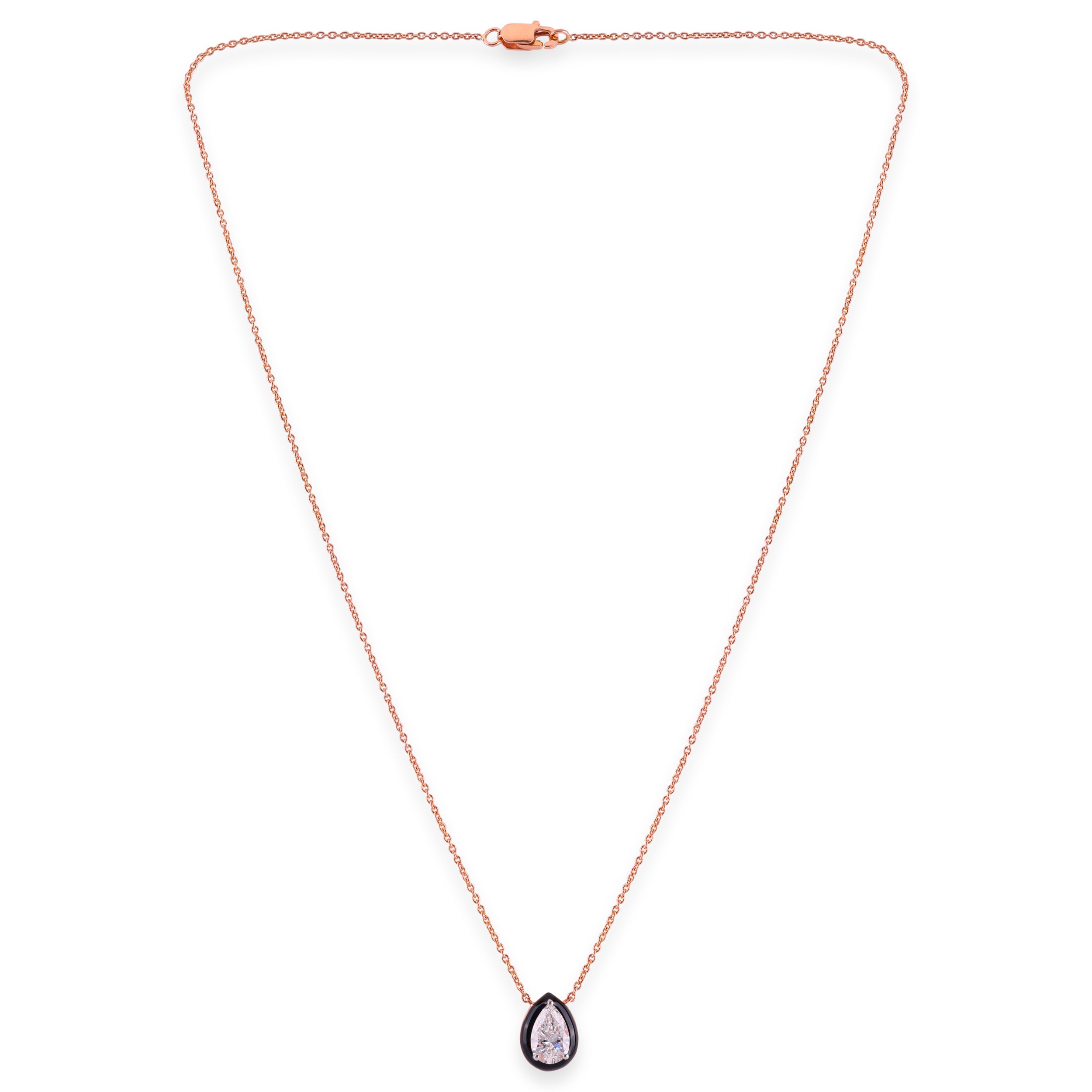 Pear-Cut 2.01 Lab-Grown Diamond Necklace with Black Onyx Accent in Rose Gold| SKU : 0003362938