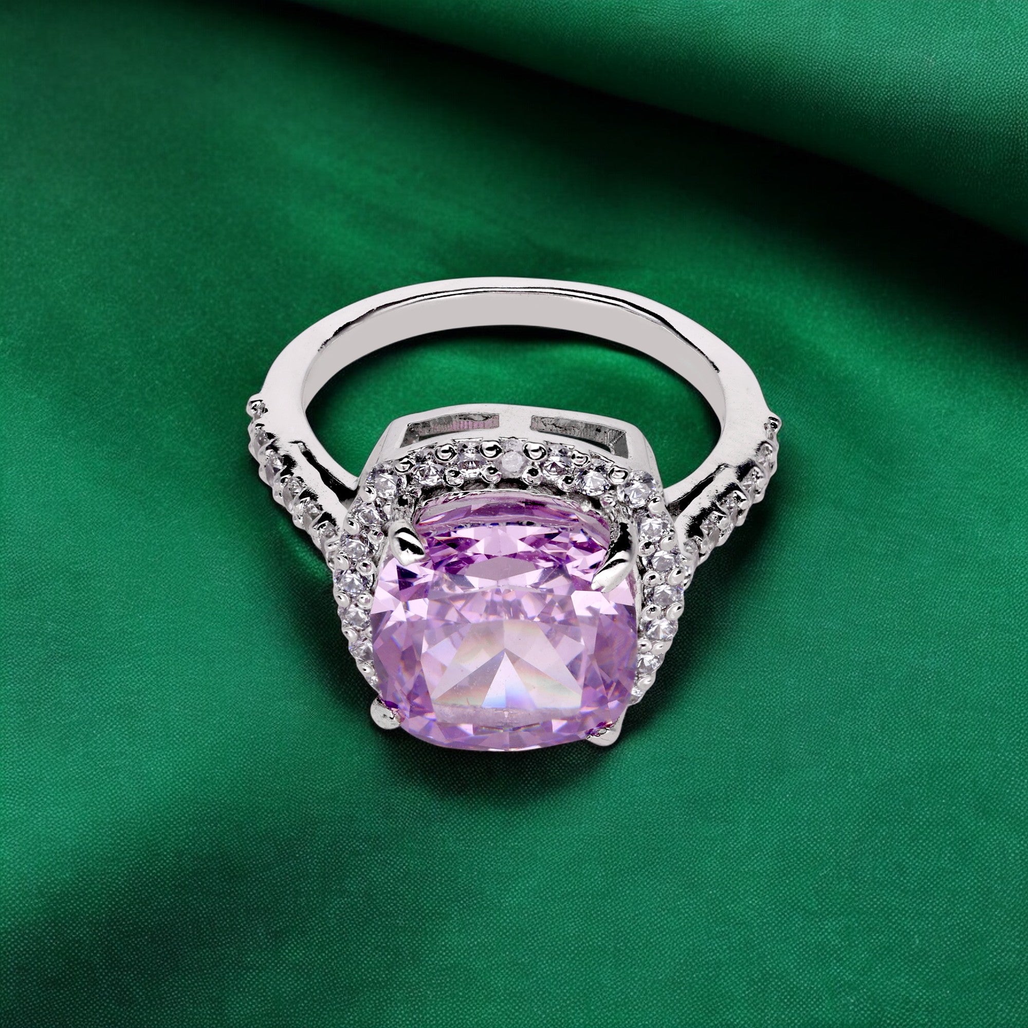 Sterling Silver Fancy Ring with Pink Gemstone and Cubic Zircon Accents | SKU : 0020809881, 0003395103