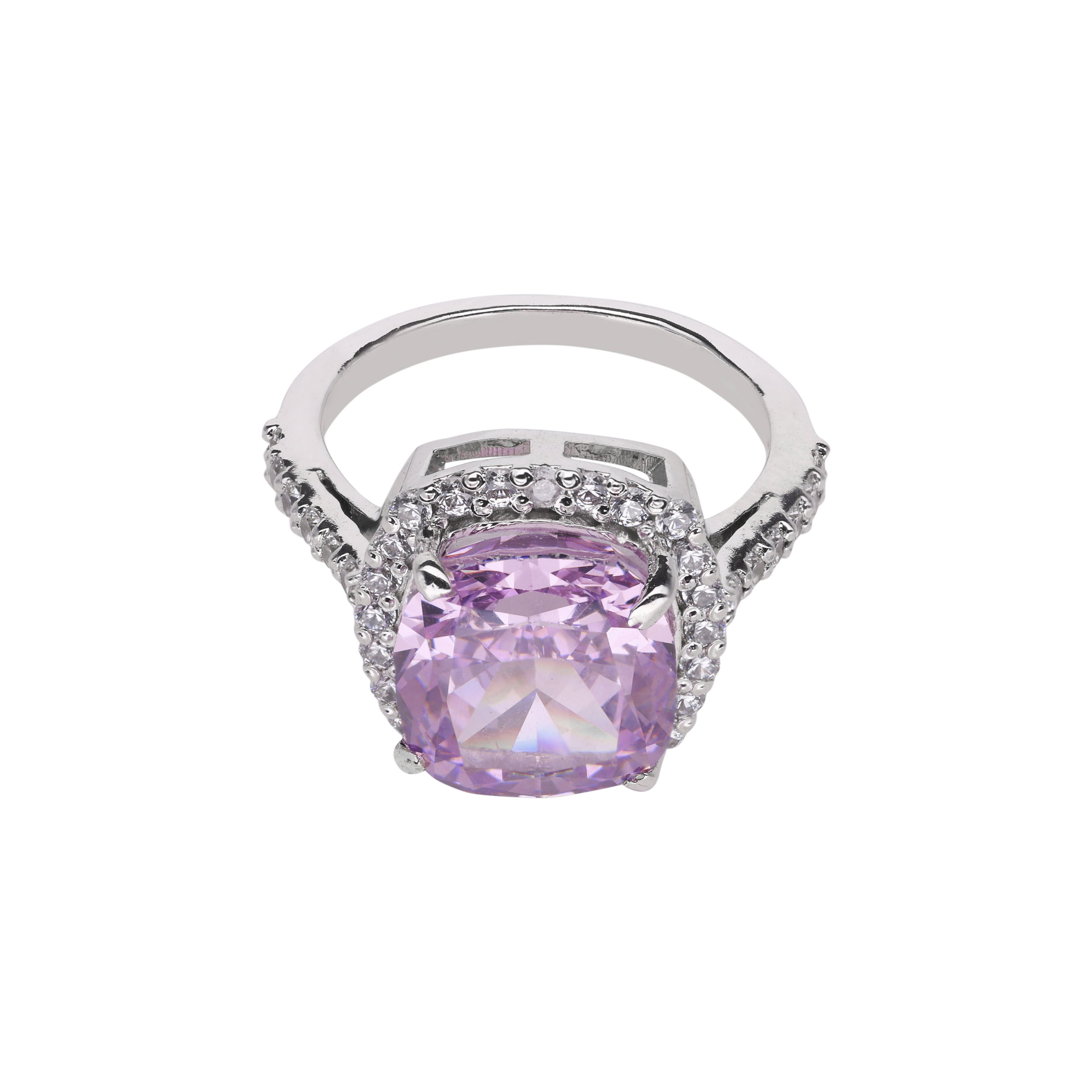 Sterling Silver Fancy Ring with Pink Gemstone and Cubic Zircon Accents | SKU : 0020809881, 0003395103