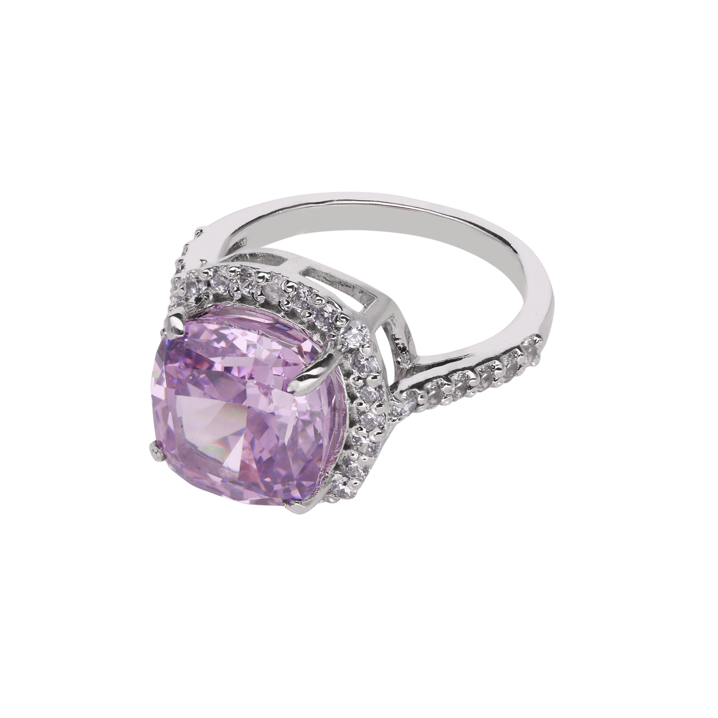 Sterling Silver Fancy Ring with Pink Gemstone and Cubic Zircon Accents | SKU : 0020809881, 0003395103