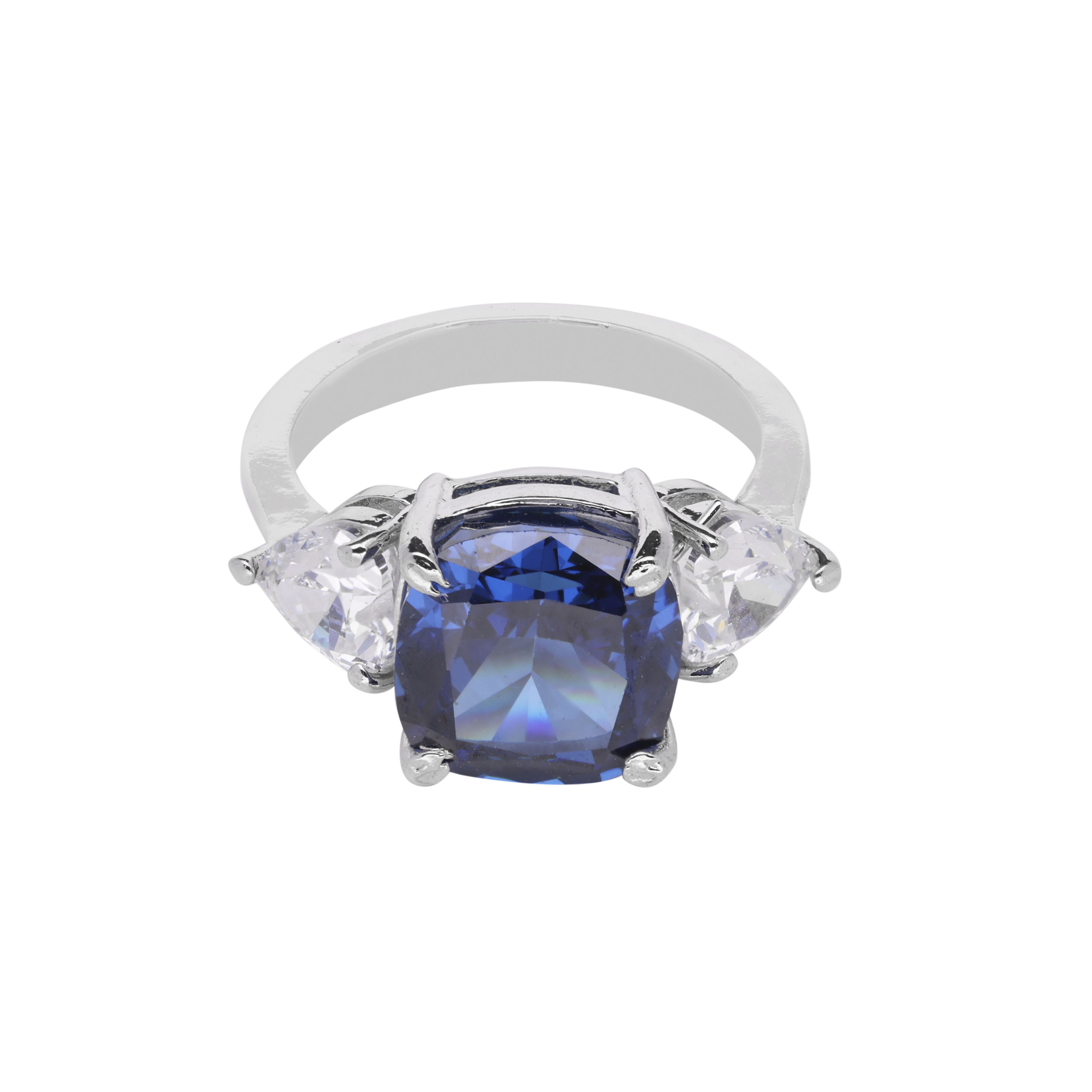 Silver Ring with Blue Gemstone and Sparkling Accents| SKU: 0003395127