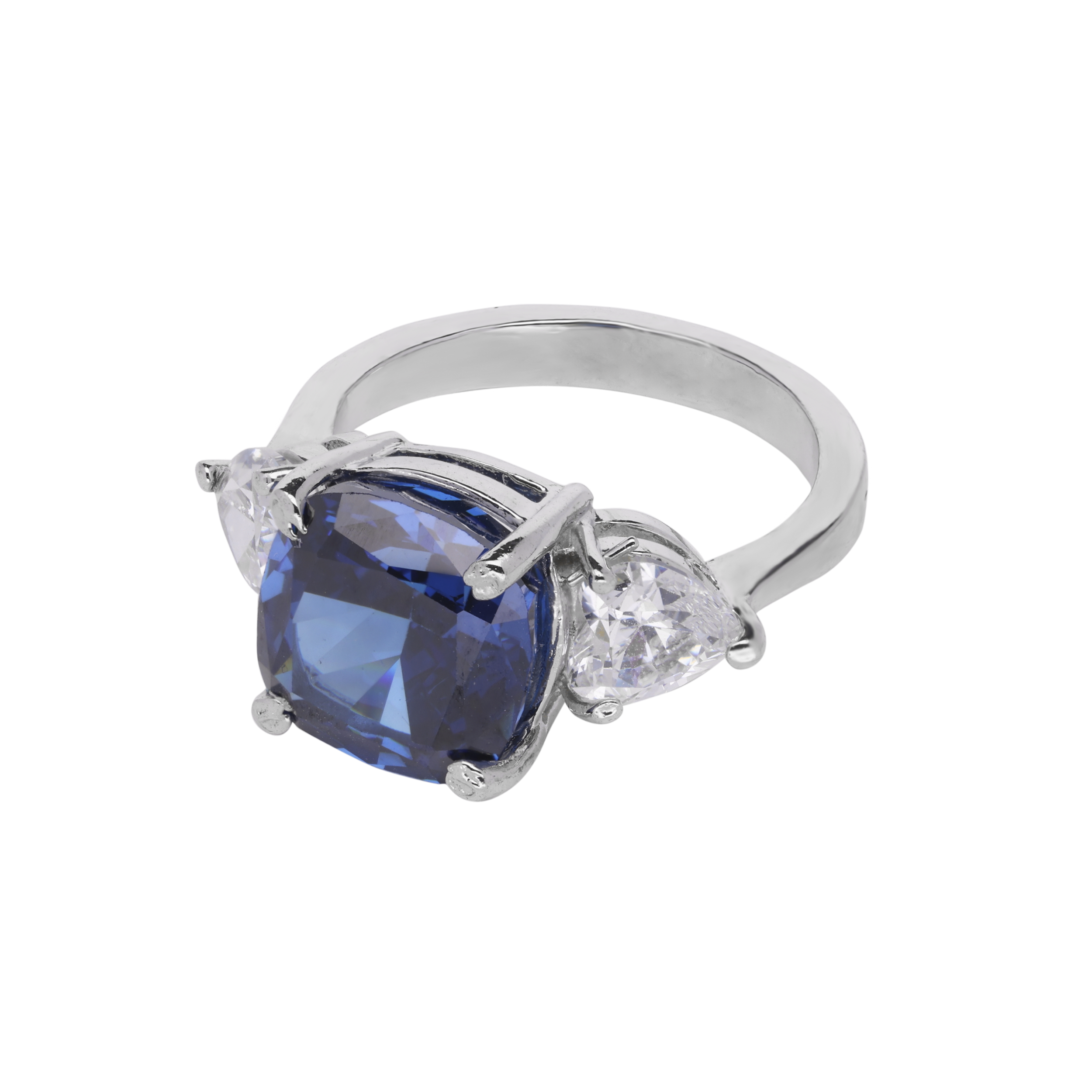 Silver Ring with Blue Gemstone and Sparkling Accents| SKU: 0003395127