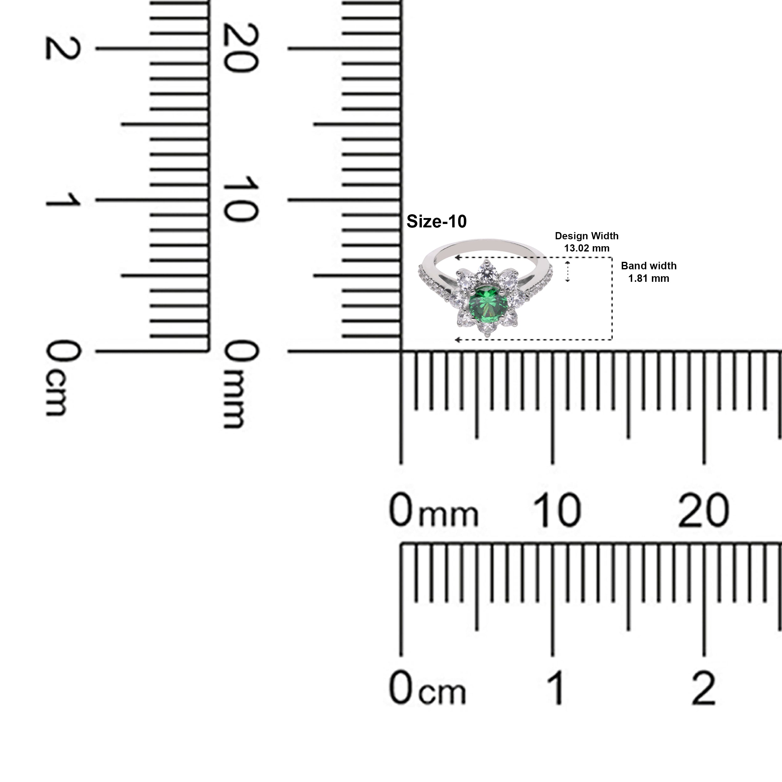 Floral Sterling Silver Ring with Green Gemstone and Cubic Zircon Accents | SKU : 0003395189