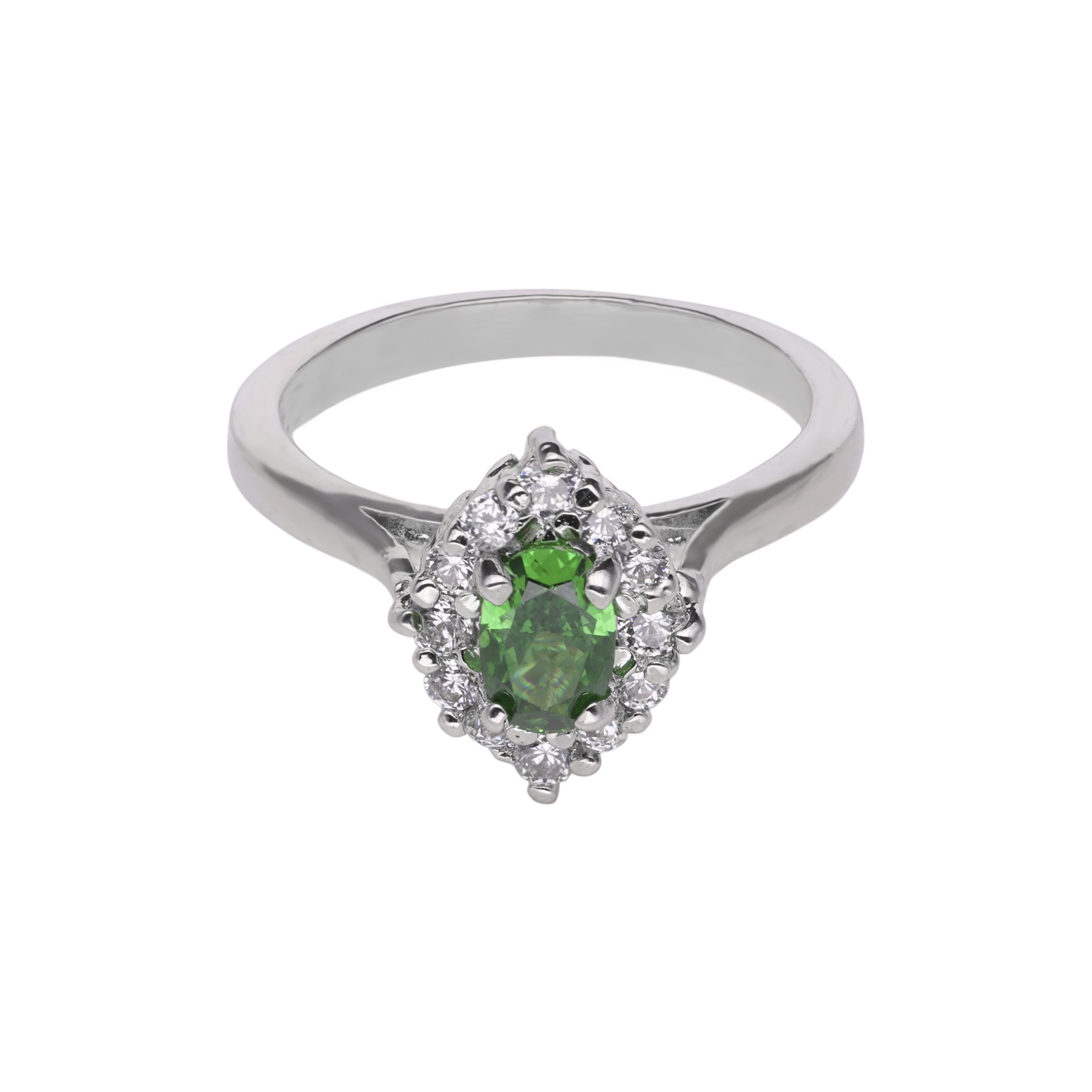 Sterling Silver Fancy Ring with Green Gemstone and Cubic Zircons | SKU : 0003395196