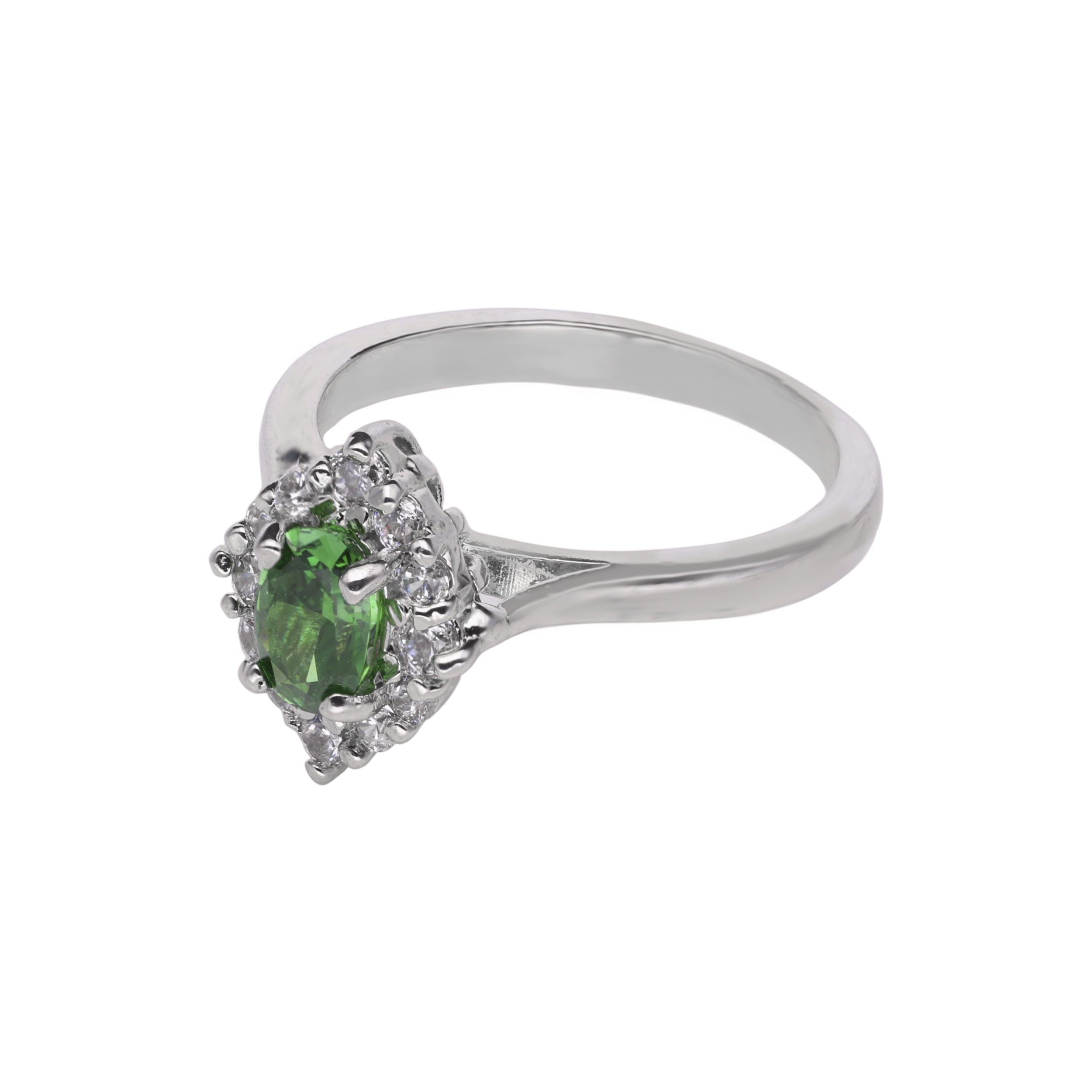 Sterling Silver Fancy Ring with Green Gemstone and Cubic Zircons | SKU : 0003395196