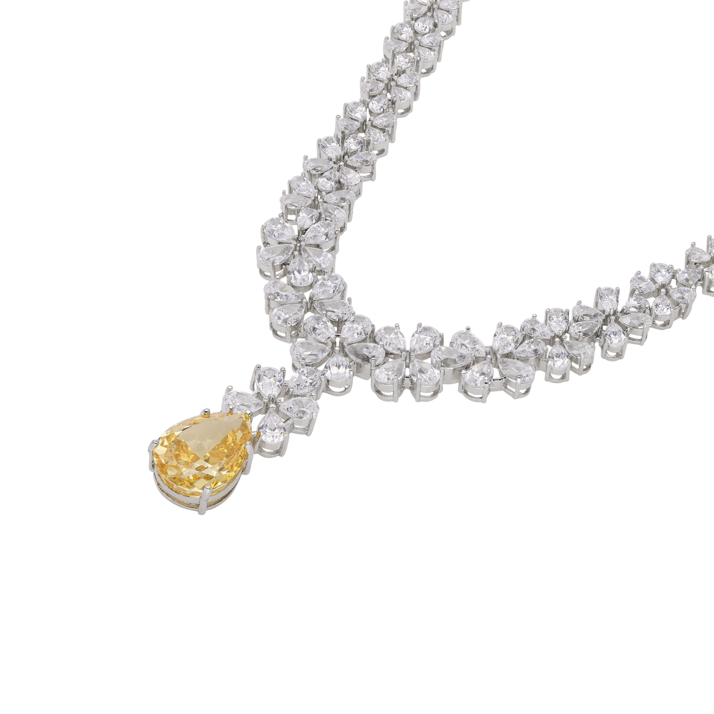 Fancy Sterling Silver Necklace with Cubic Zircons and Yellow Gemstone | SKU : 0003395226