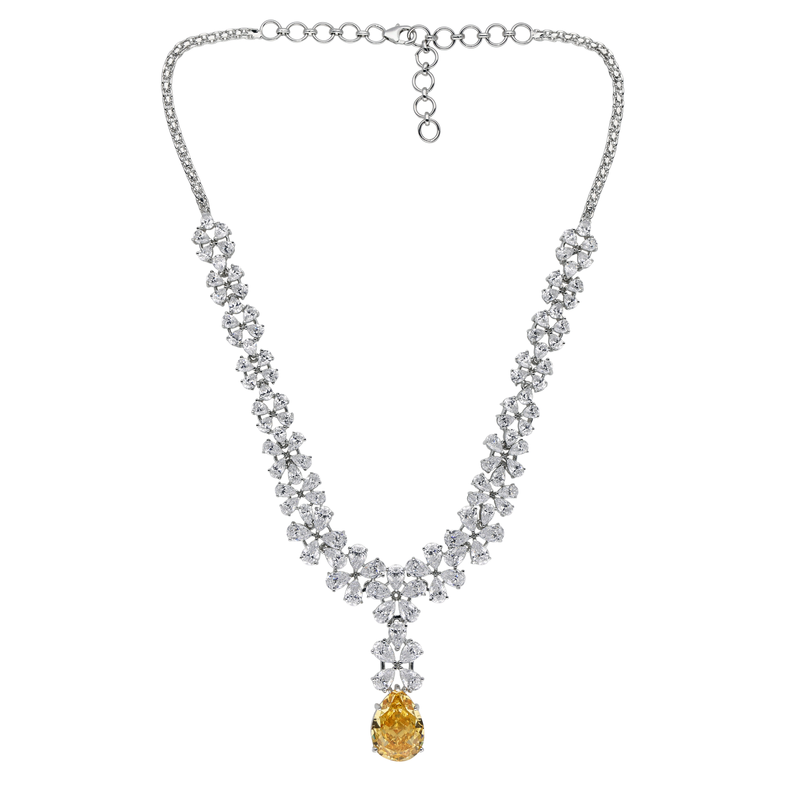 Fancy Sterling Silver Necklace with Cubic Zircons and Yellow Gemstone | SKU : 0003395226