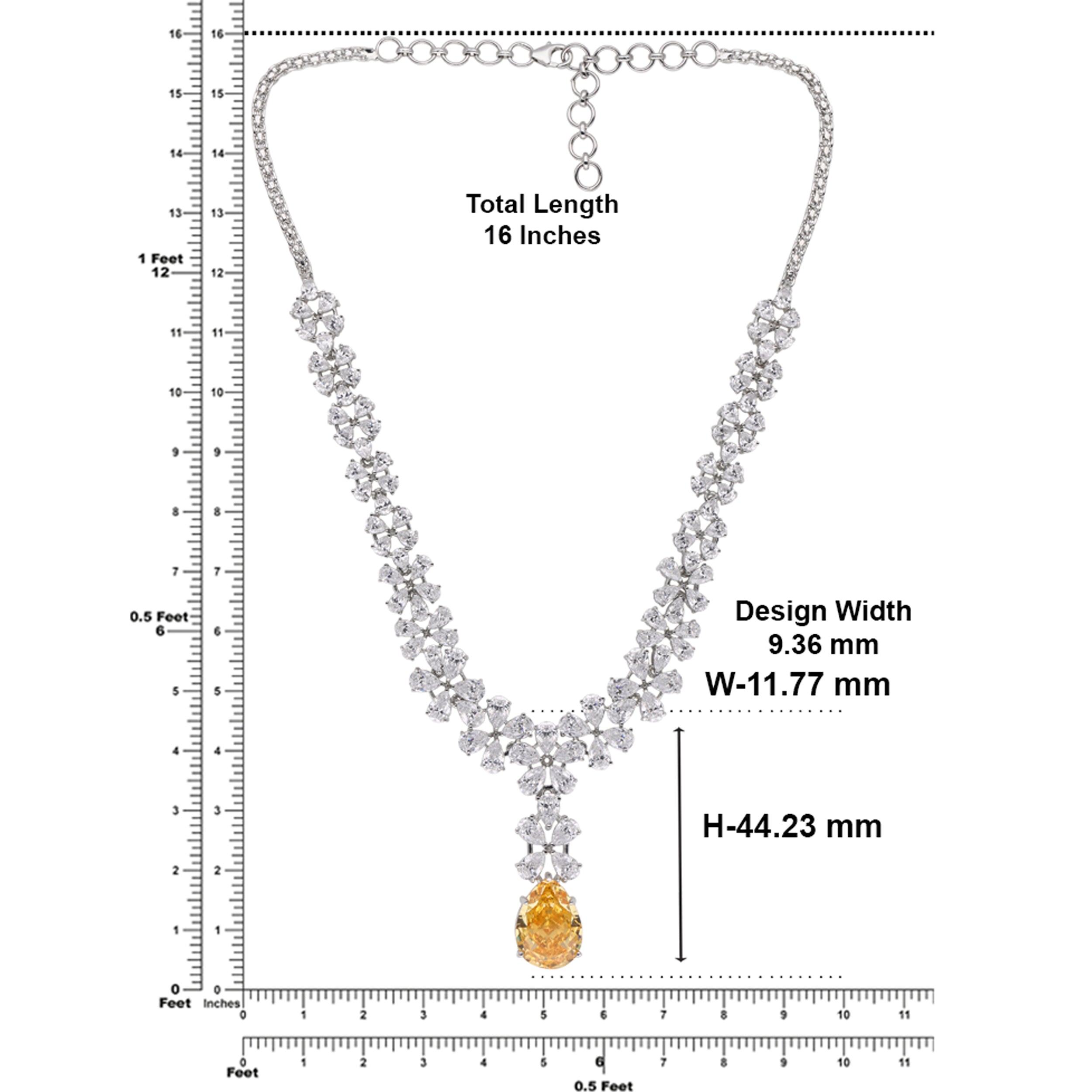 Fancy Sterling Silver Necklace with Cubic Zircons and Yellow Gemstone | SKU : 0003395226