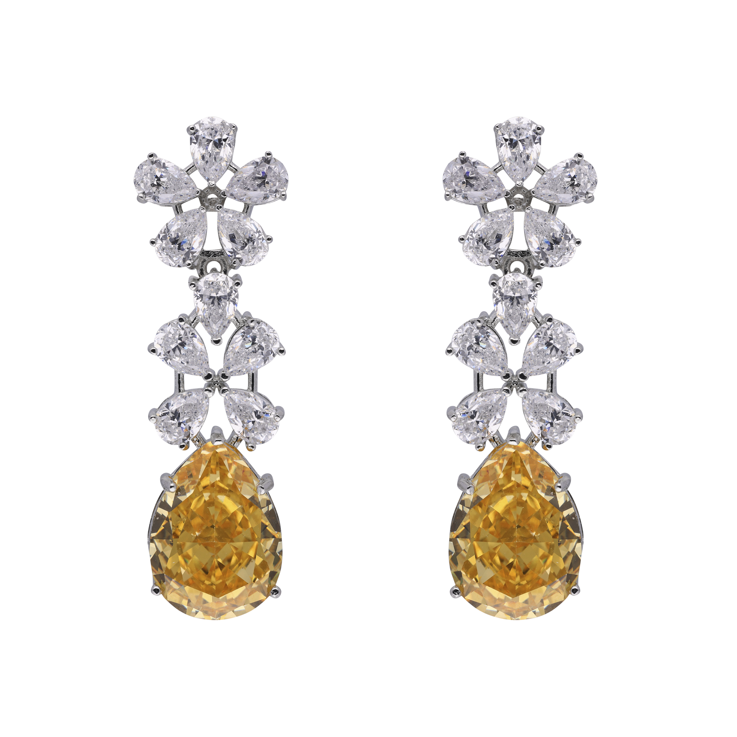 Fancy Sterling Silver Eardrops with Cubic Zircons and Yellow Gemstone | SKU : 0003395233