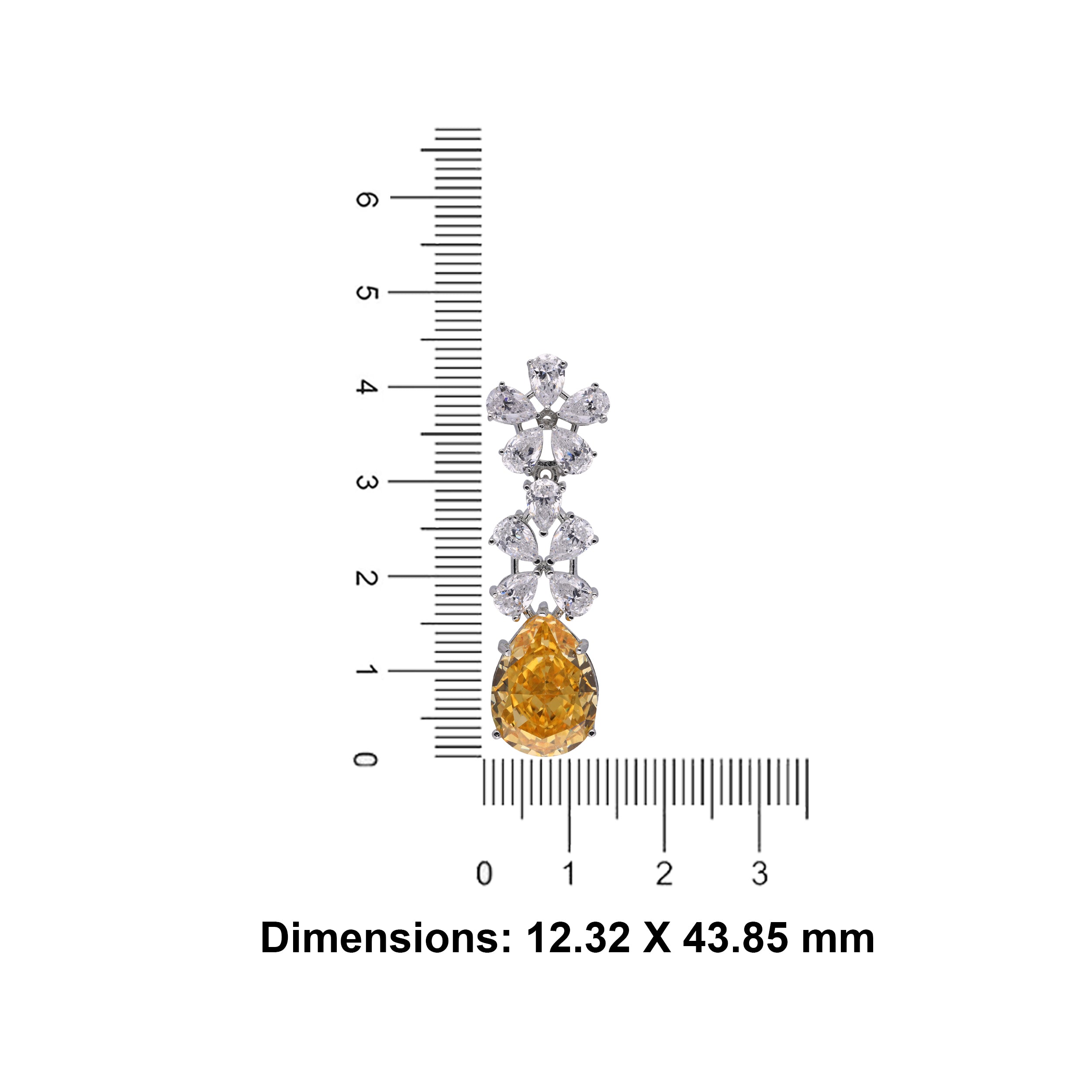 Fancy Sterling Silver Eardrops with Cubic Zircons and Yellow Gemstone | SKU : 0003395233