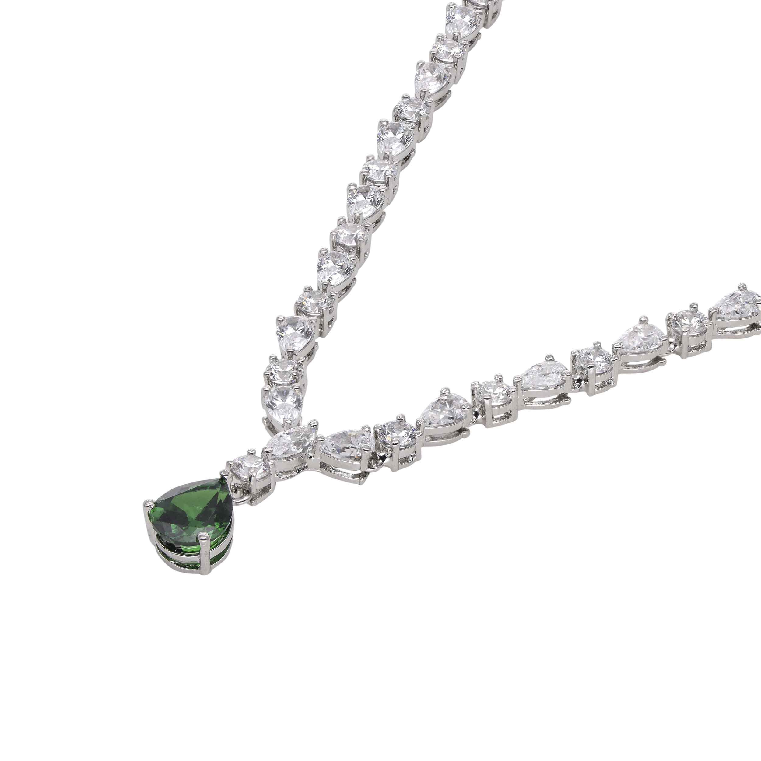 Sterling Silver Solitaire Necklace with Green Gemstone Accents | SKU : 0003395257, 0003395271