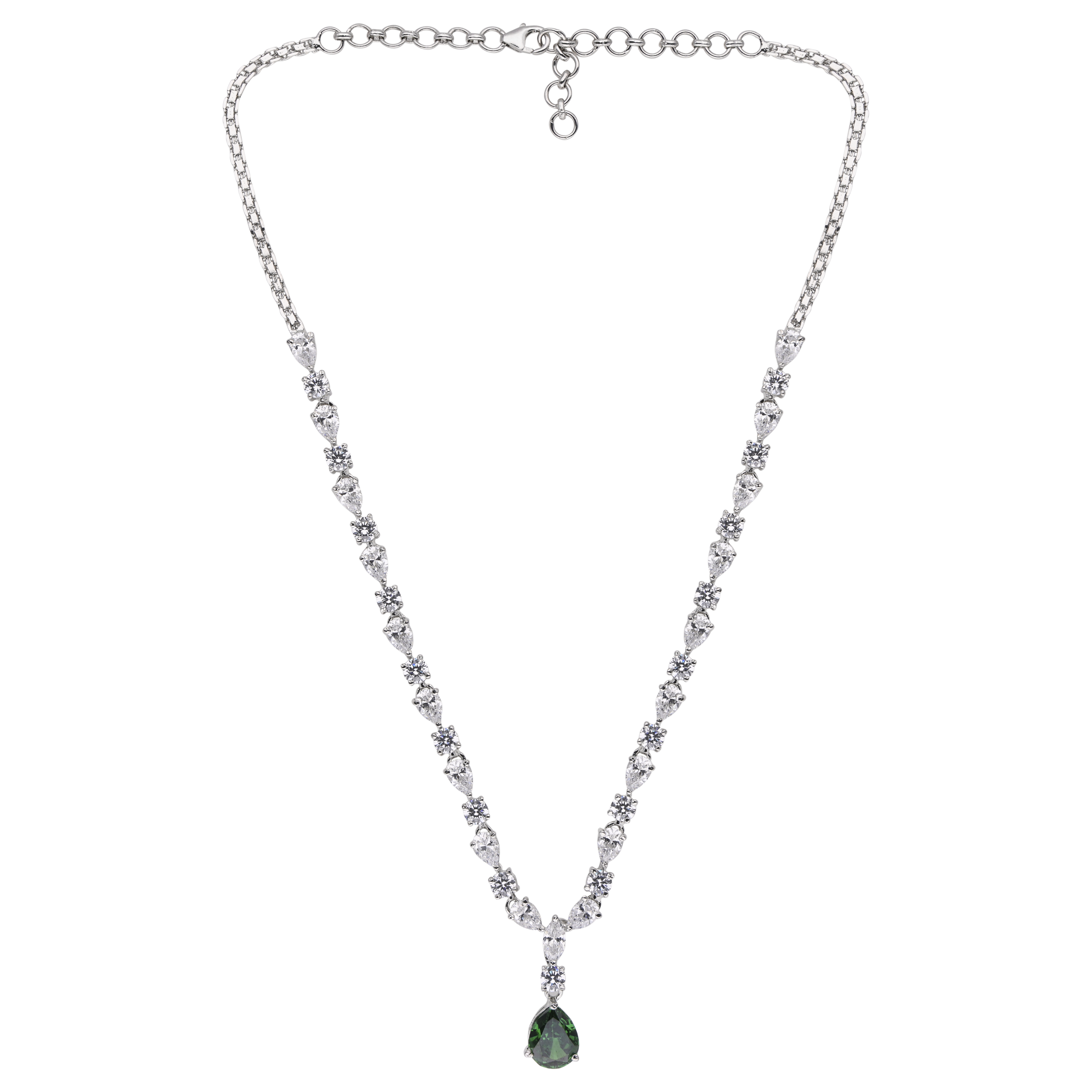 Sterling Silver Solitaire Necklace with Green Gemstone Accents | SKU : 0003395257, 0003395271