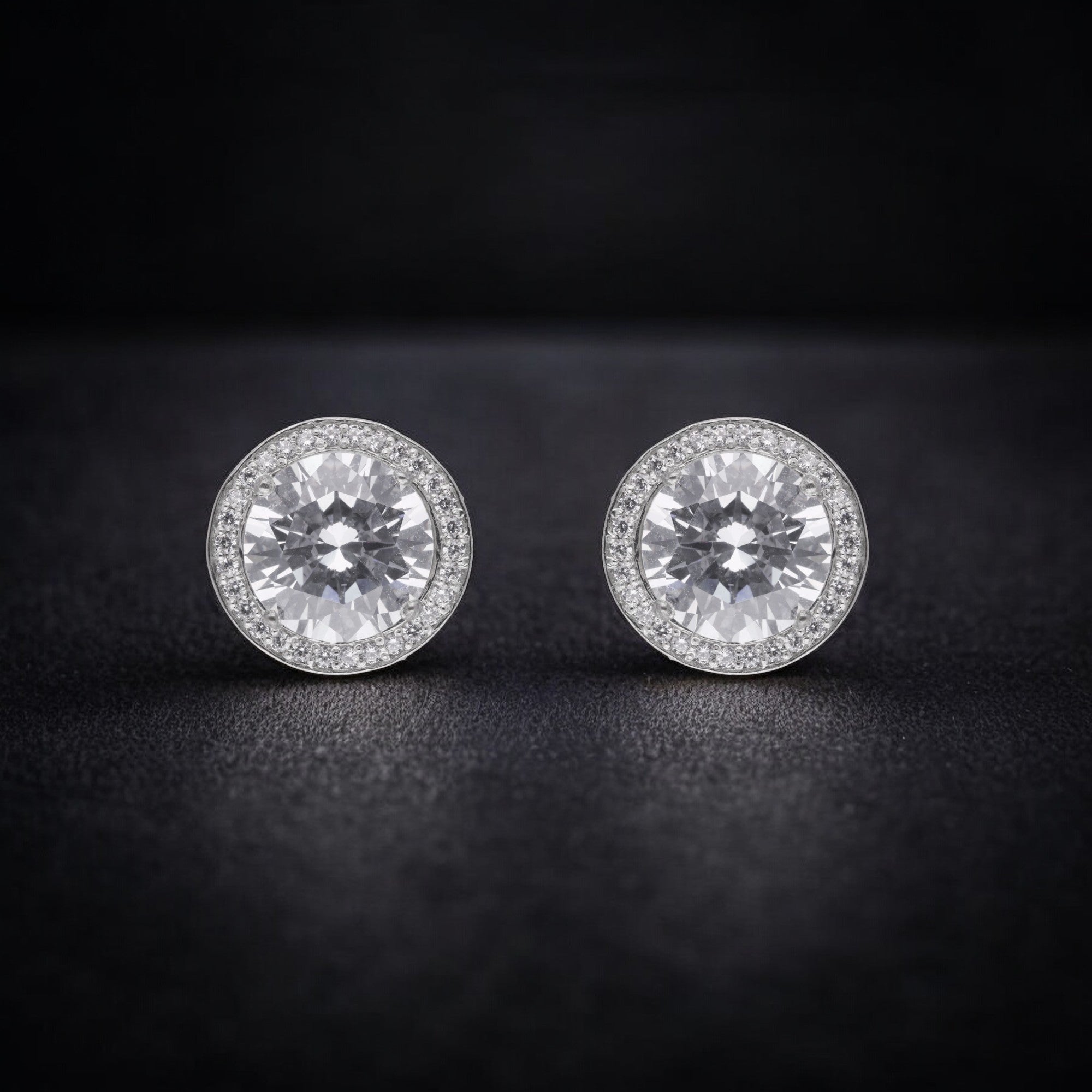 Silver Large Round Stud Earrings with Cubic Zircons | SKU : 0003396063