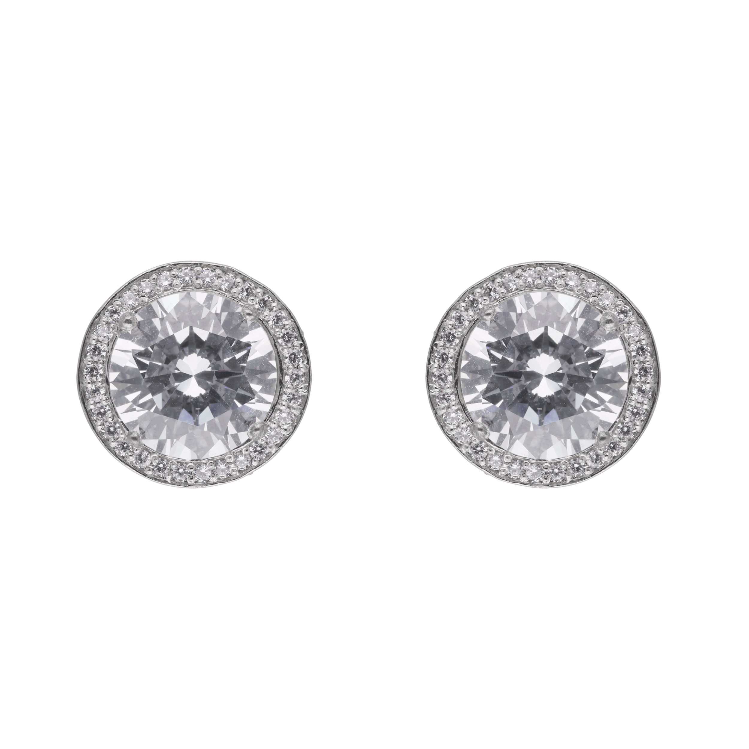 Silver Large Round Stud Earrings with Cubic Zircons | SKU : 0003396063