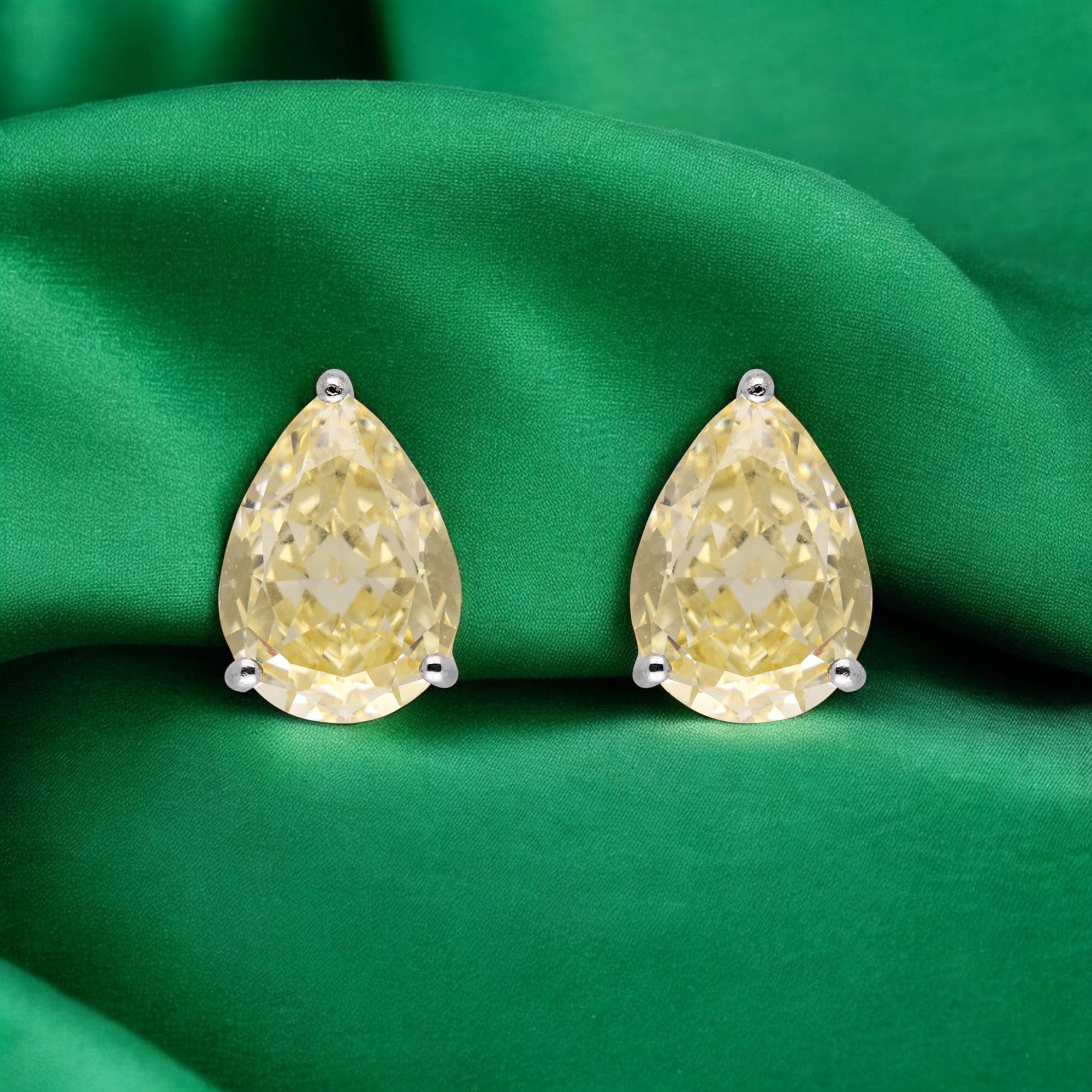 Sterling Silver Pear-Shaped Light Yellow Gemstone Stud Earrings | SKU : 0003396124, 0020809454