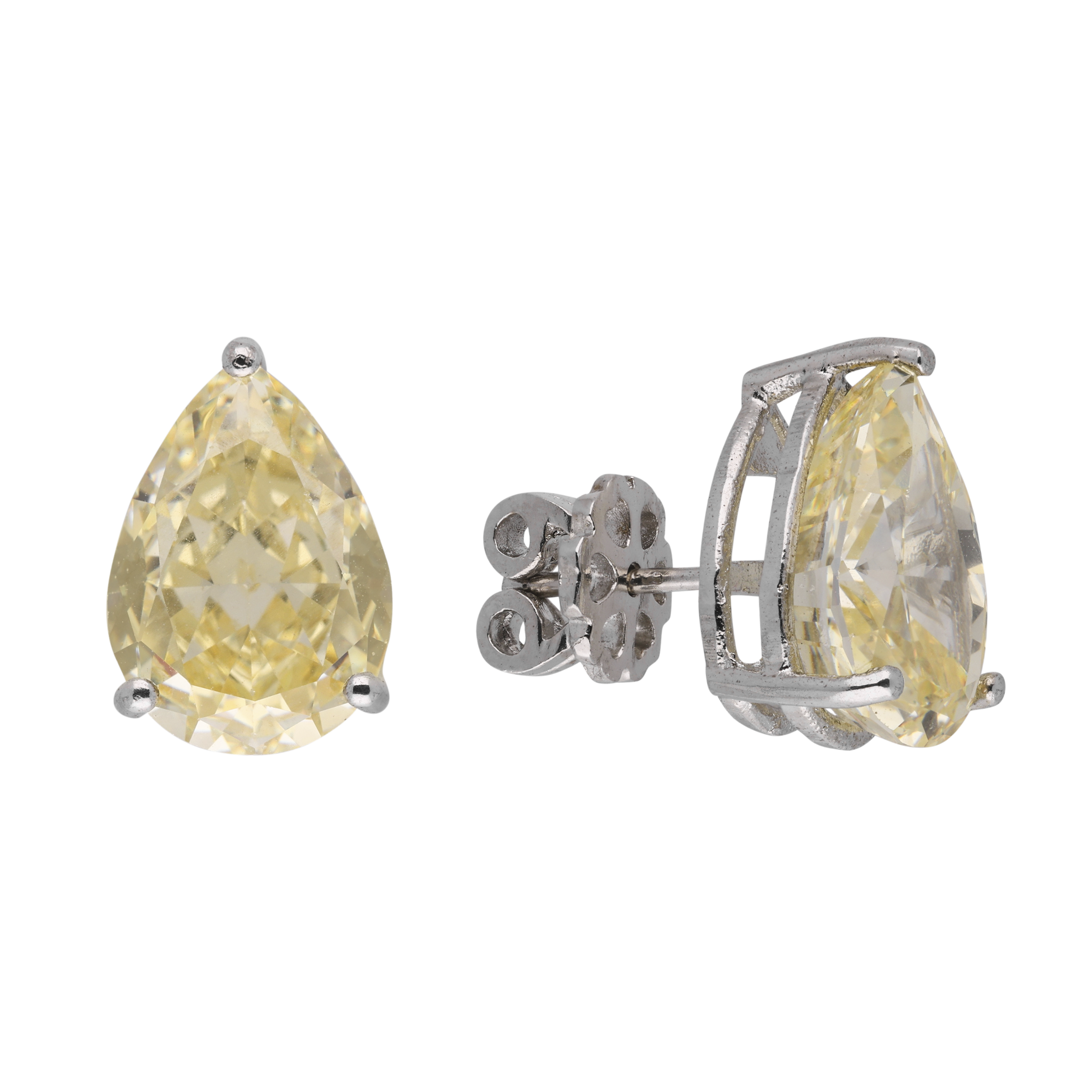 Sterling Silver Pear-Shaped Light Yellow Gemstone Stud Earrings | SKU : 0003396124, 0020809454