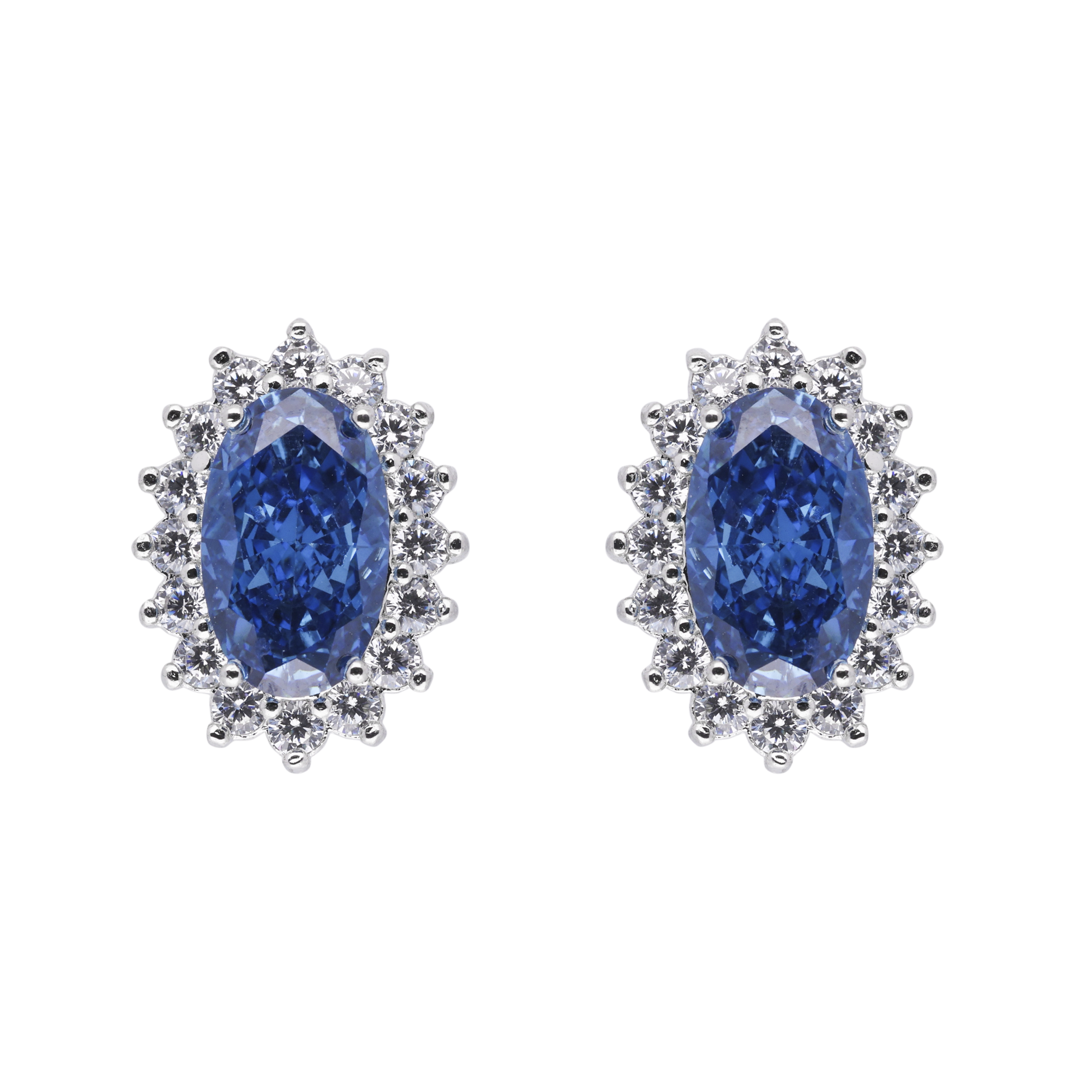 Oval Blue Zircon Earing with Halo of White Stone | SKU : 0020809508, 0003396162