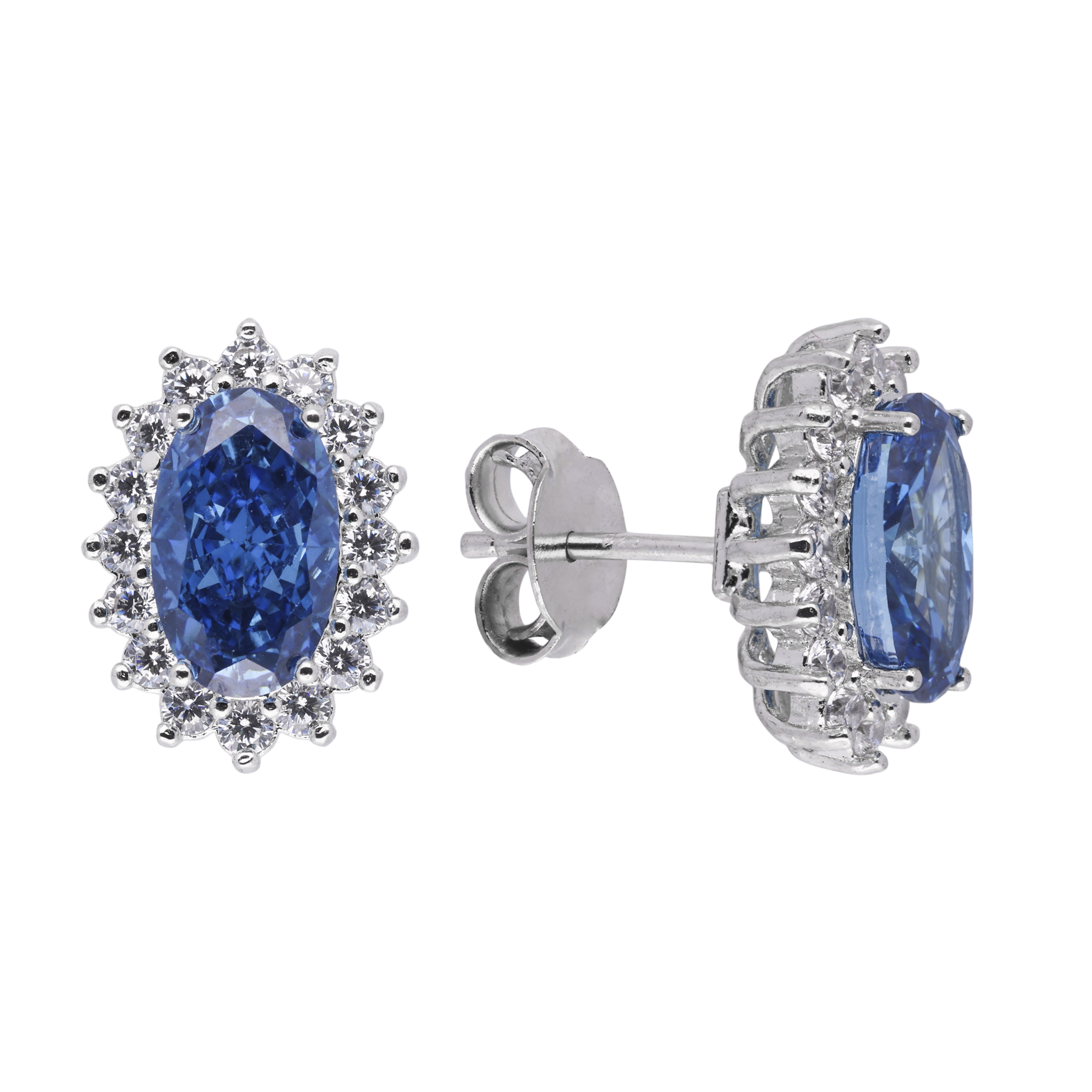 Oval Blue Zircon Earing with Halo of White Stone | SKU : 0020809508, 0003396162