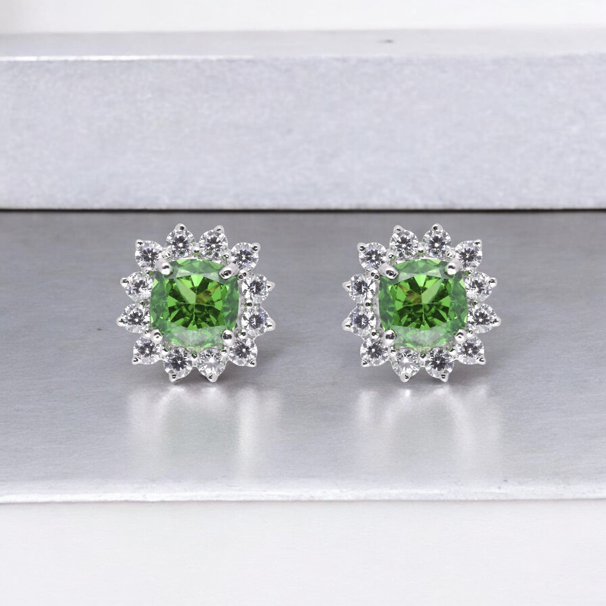 Green Oval Gemstone Earstuds with Cubic Zircon | SKU : 0003396223, 0020809607, 0020809591, 0003396216