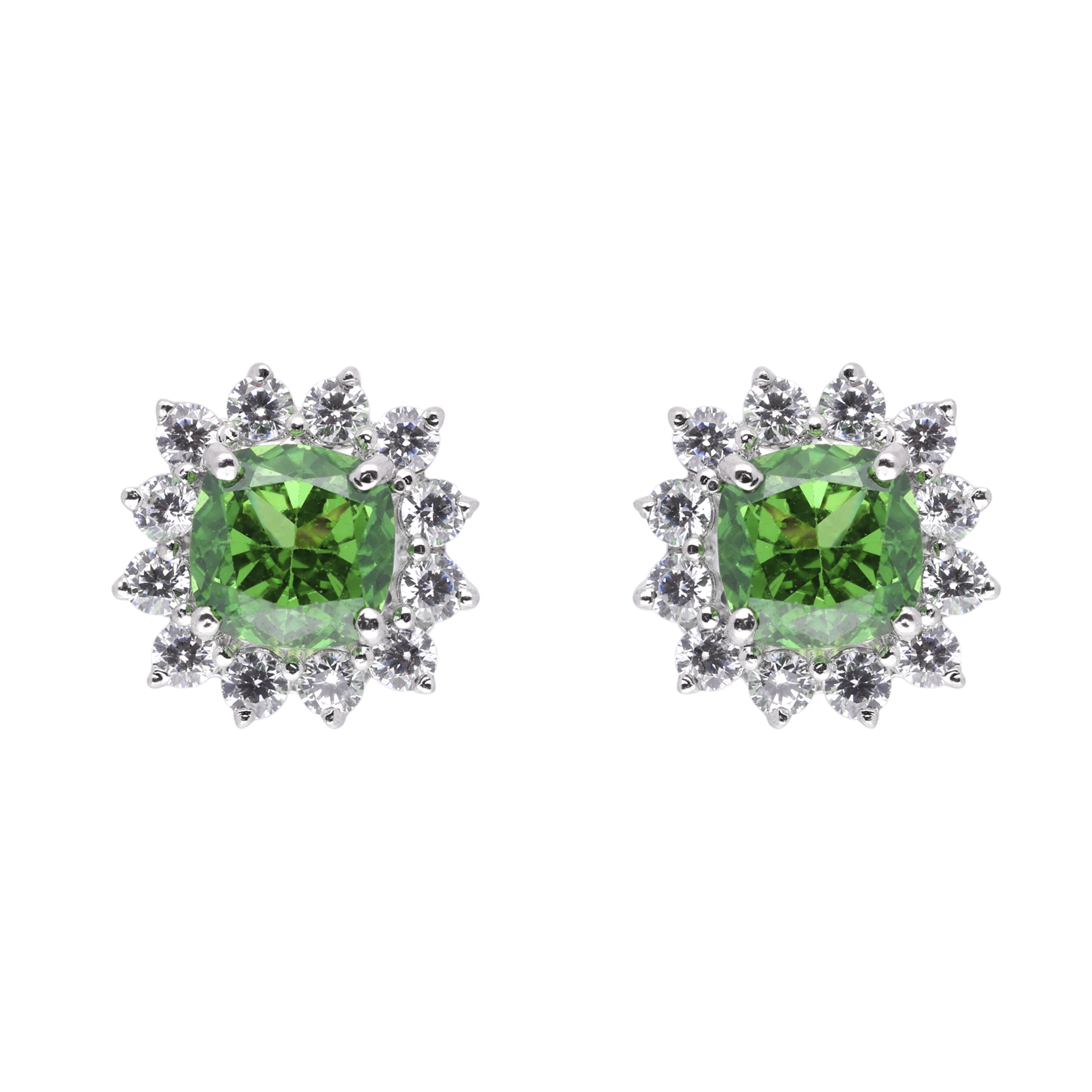 Green Oval Gemstone Earstuds with Cubic Zircon | SKU : 0003396223, 0020809607, 0020809591, 0003396216