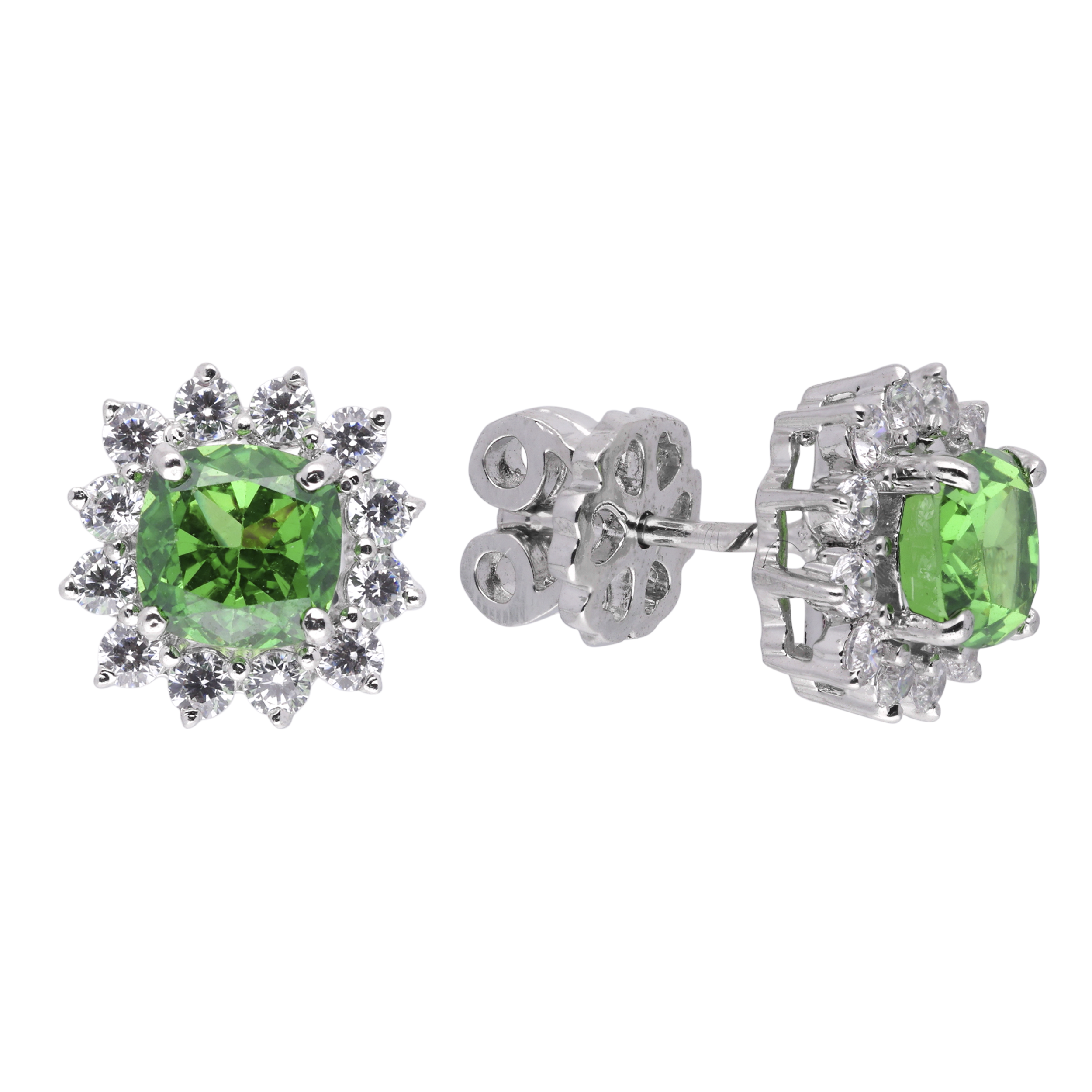 Green Oval Gemstone Earstuds with Cubic Zircon | SKU : 0003396223, 0020809607, 0020809591, 0003396216