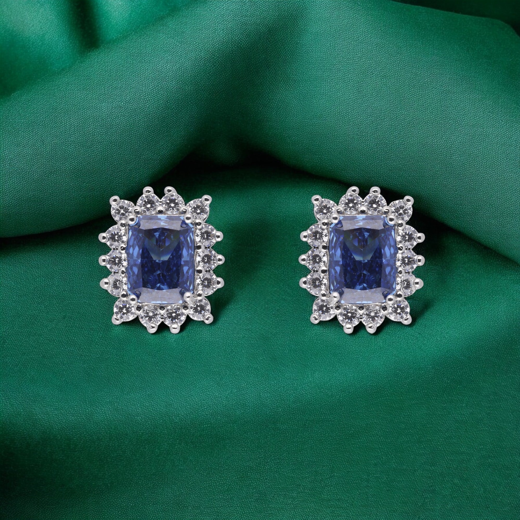 Silver Blue Zirconia Square Stud Earrings | SKU : 0003396247