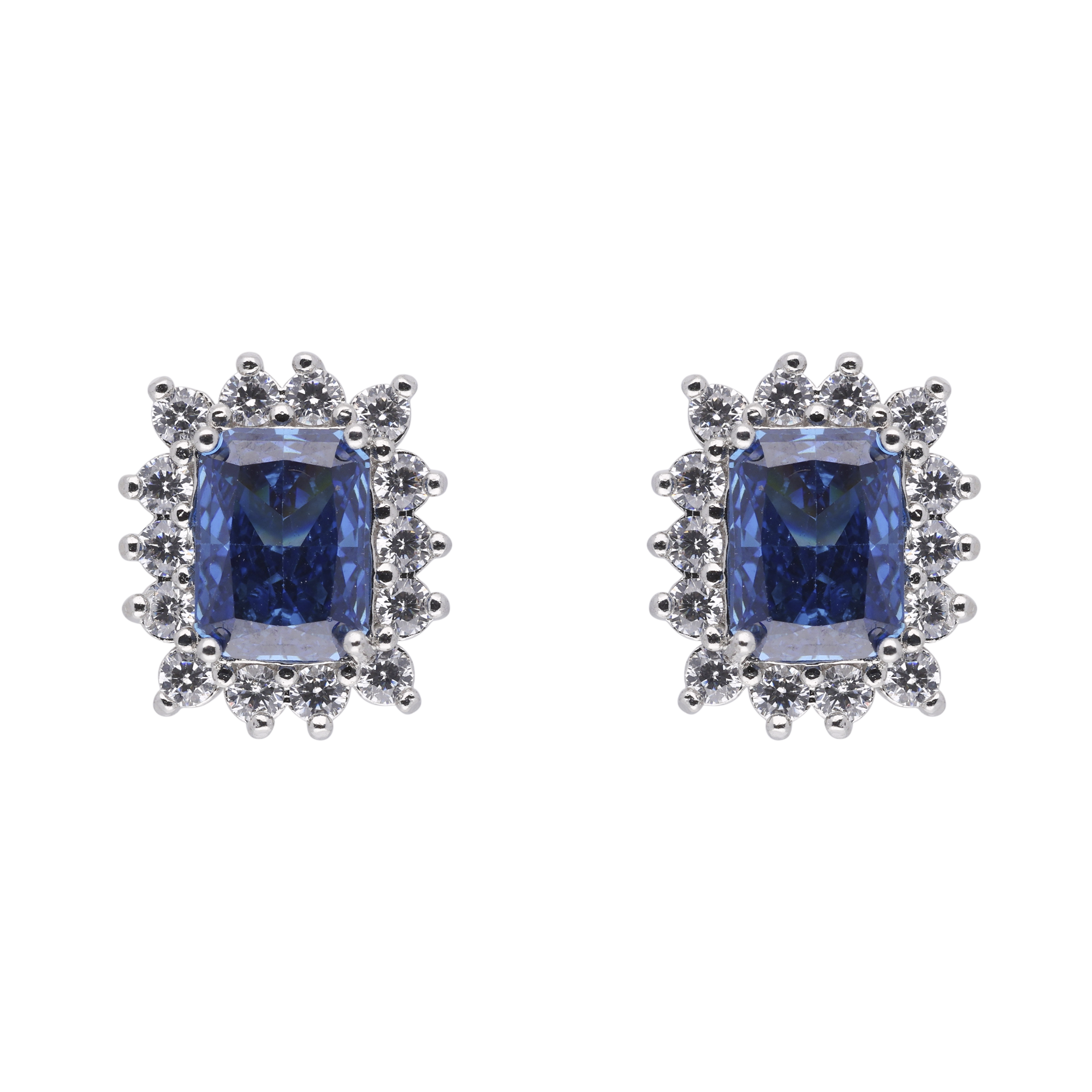 Silver Blue Zirconia Square Stud Earrings | SKU : 0003396247