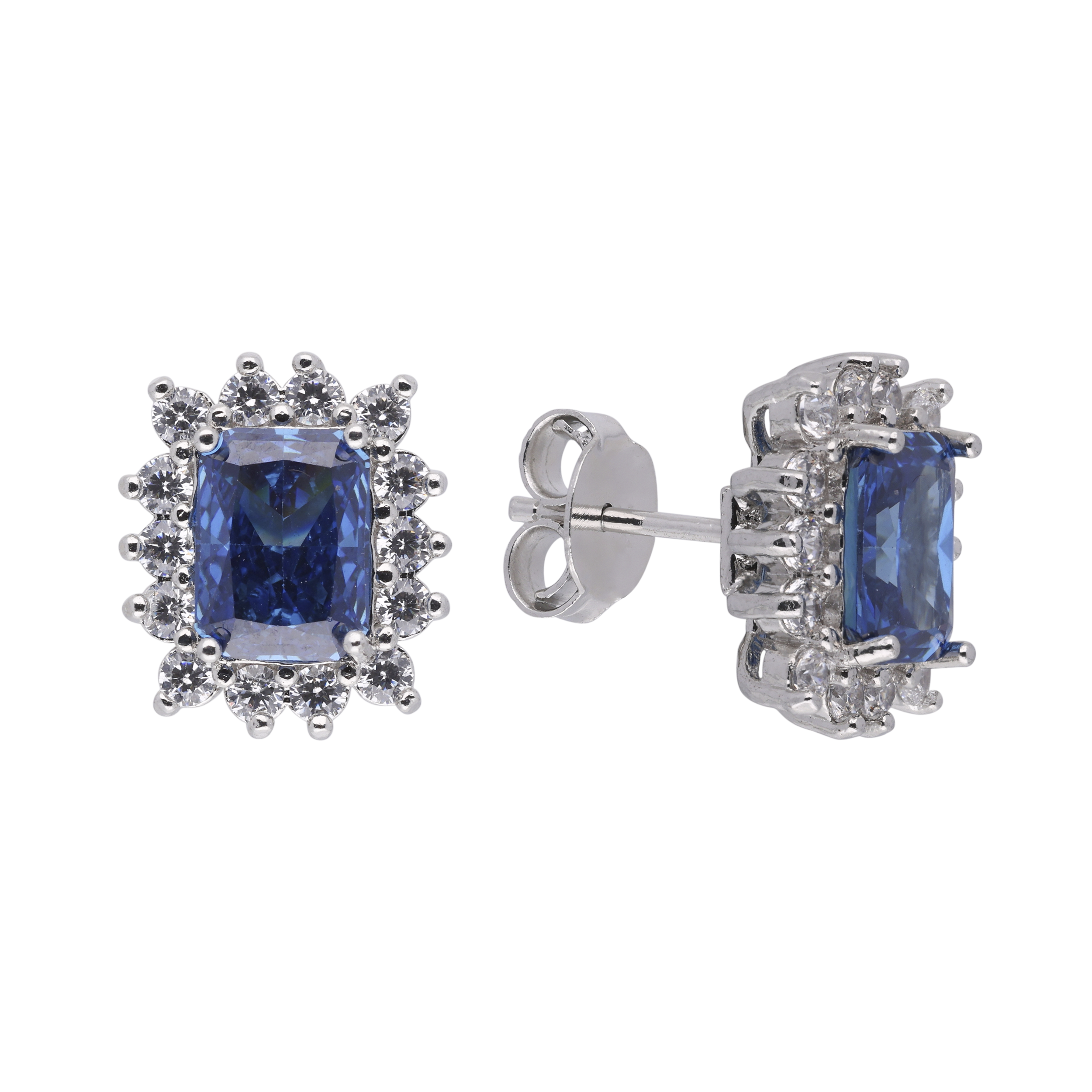 Silver Blue Zirconia Square Stud Earrings | SKU : 0003396247