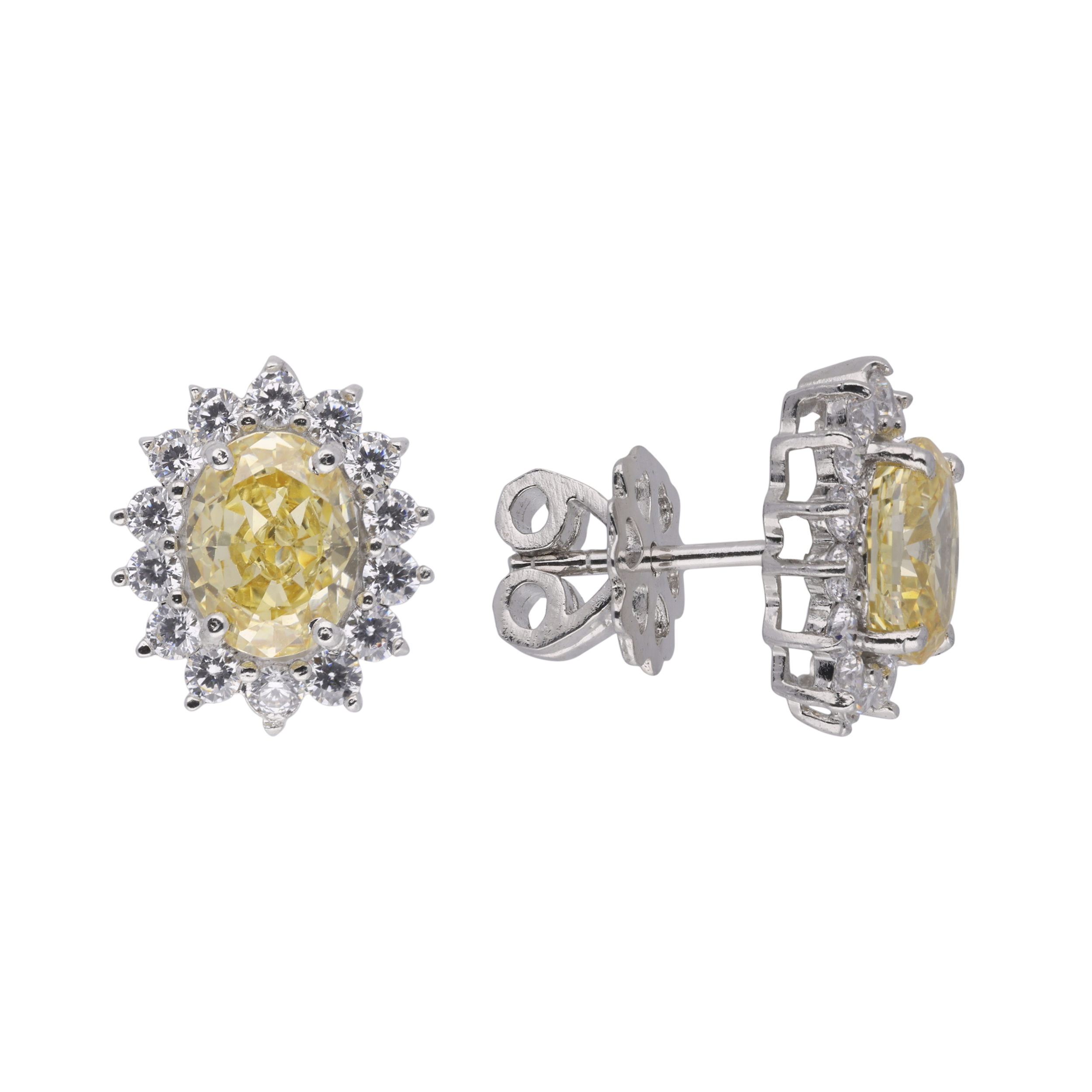 Sterling Silver Oval Gem Earstuds with Cubic Zirconia | SKU : 0003396285, 0020809676