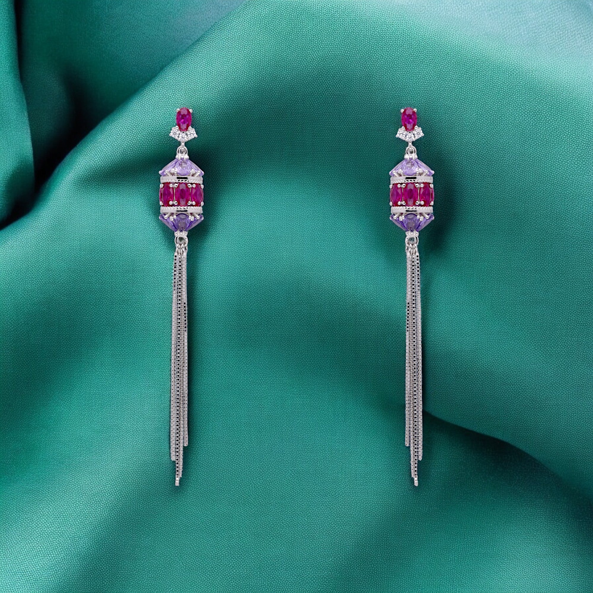 Multi-Gem Fancy Long Chain Eardrops | SKU : 0003403327, 0003403334