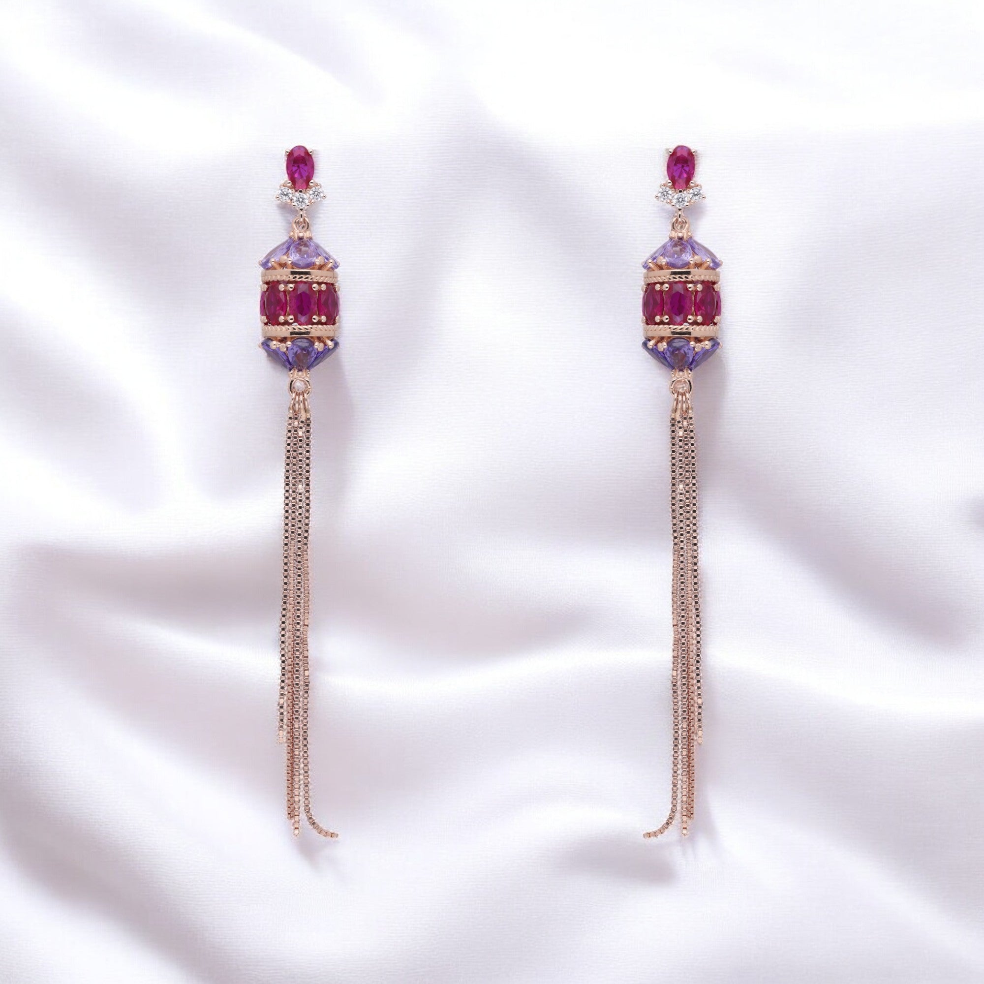 Multi-Gem Fancy Long Chain Eardrops | SKU : 0003403327, 0003403334