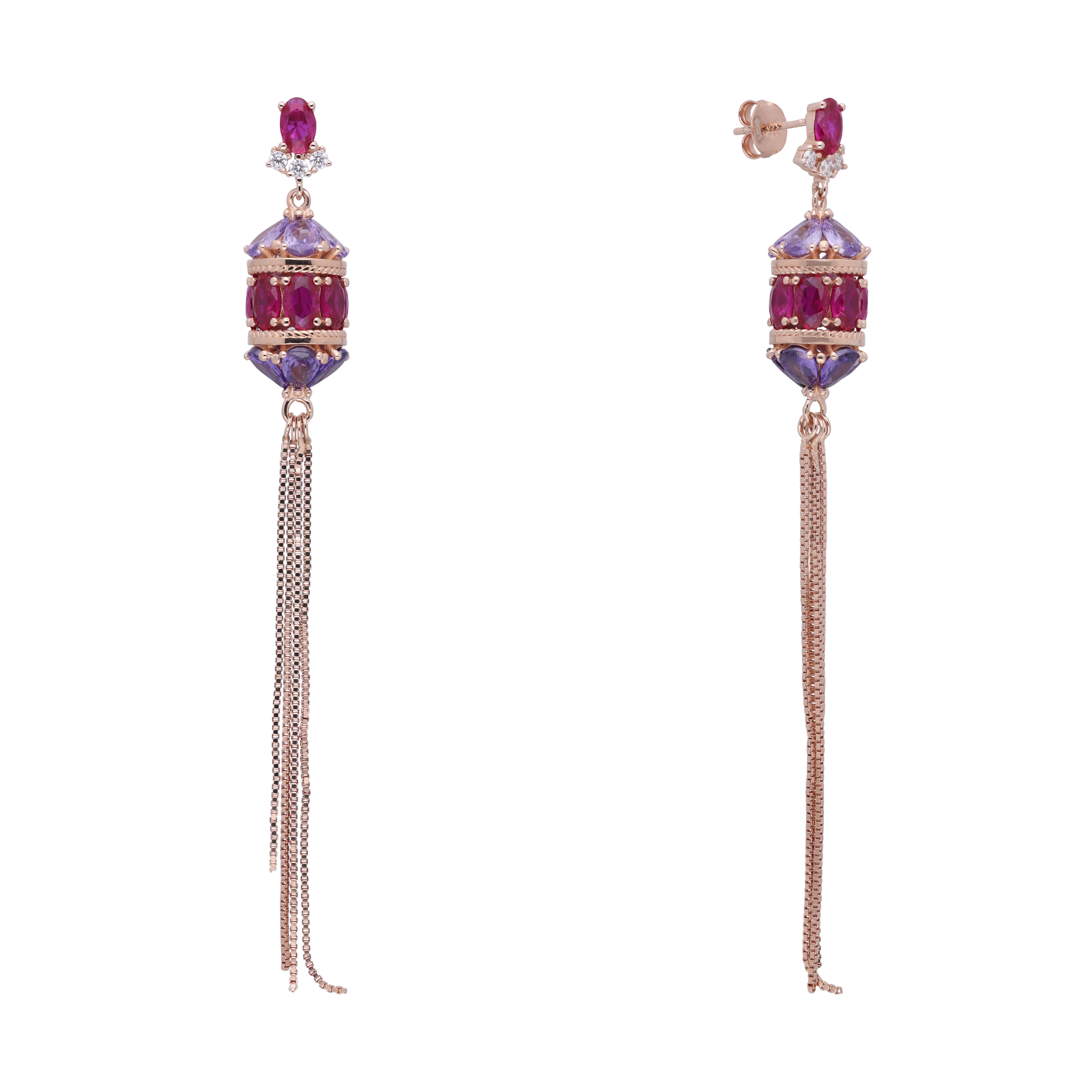 Multi-Gem Fancy Long Chain Eardrops | SKU : 0003403327, 0003403334