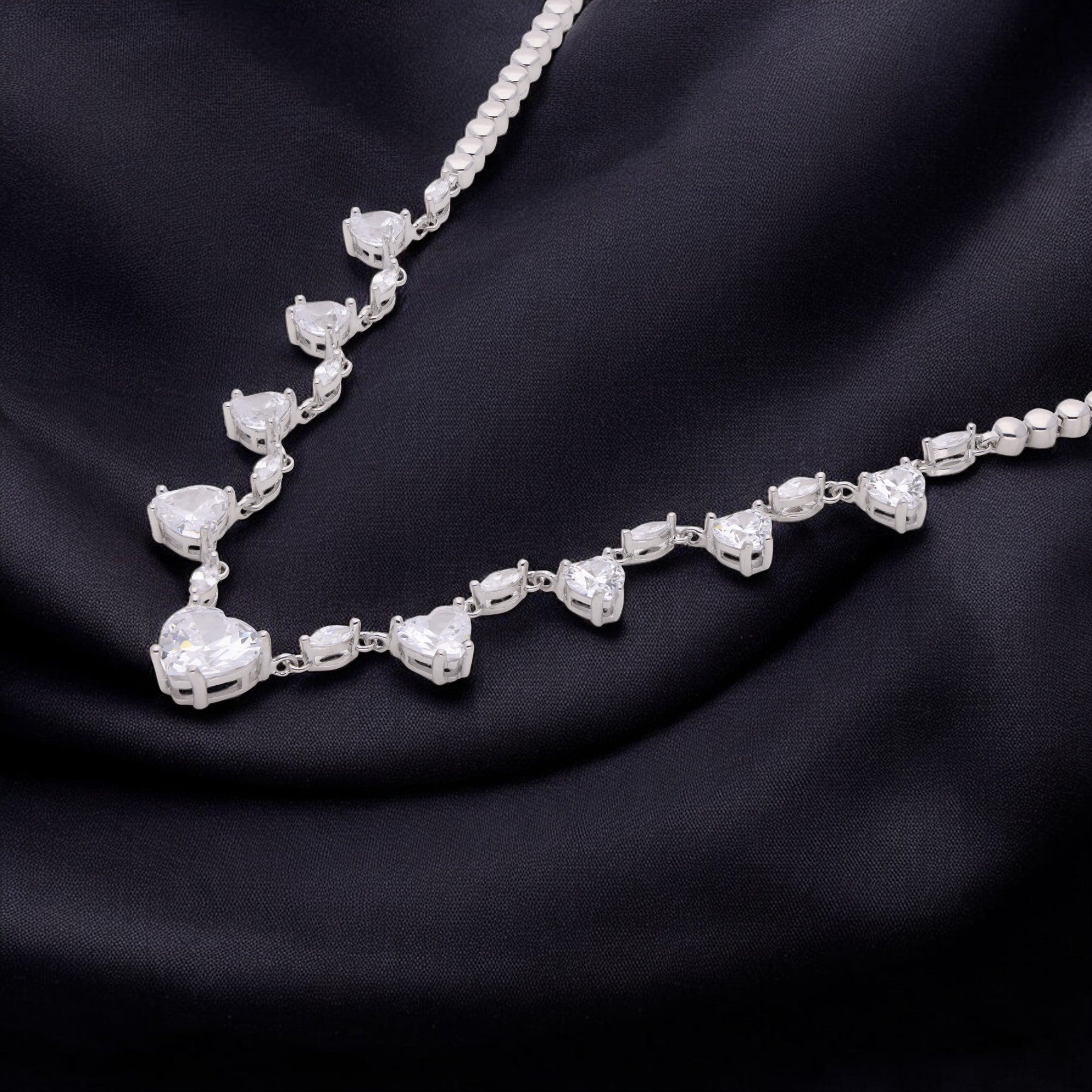 Dazzling Heart-Cut Stone Necklace with Beaded Chain | SKU : 0003523476