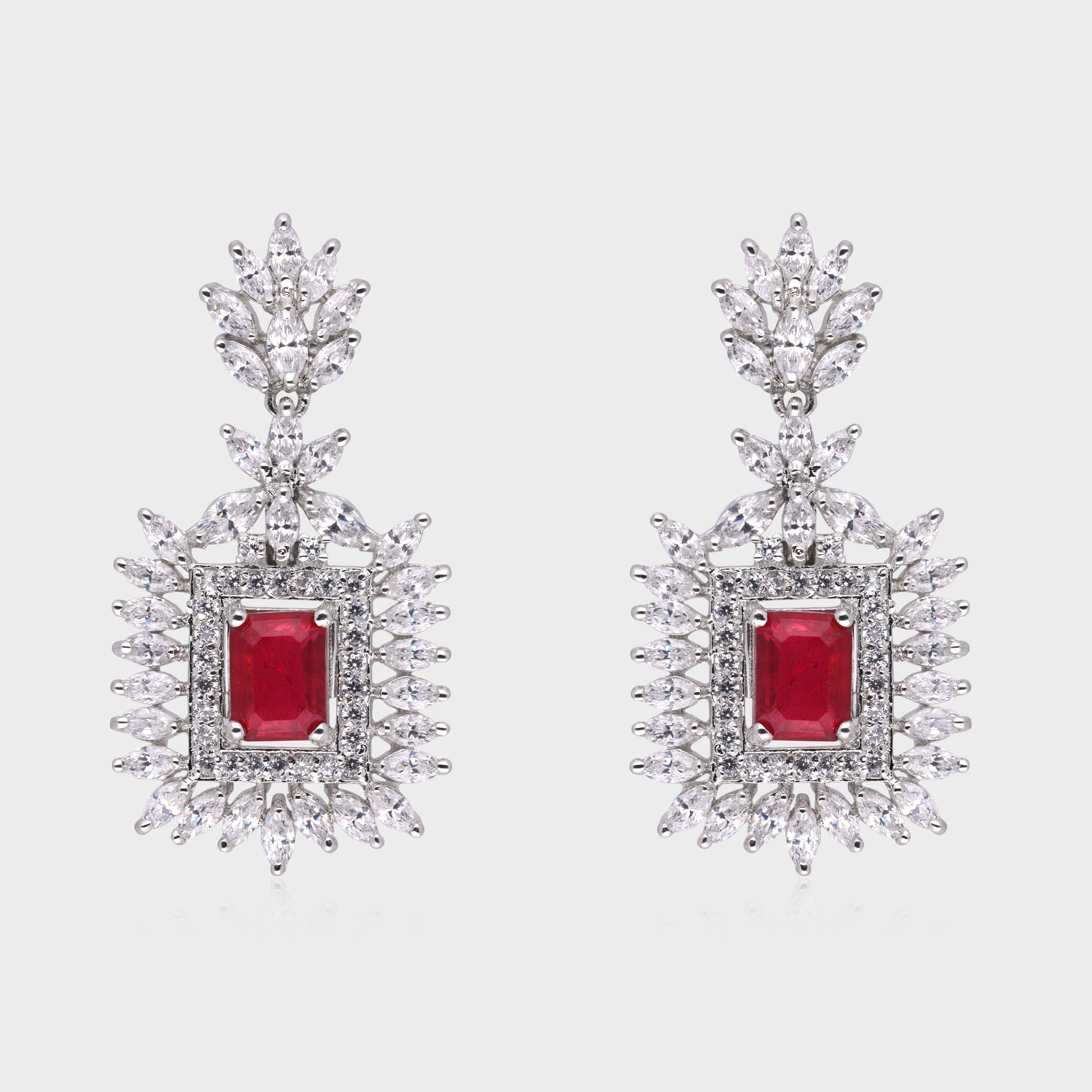 Majestic 925 Sterling Silver Dangle Earrings with Ruby & Marquise Cubic Zirconia | SKU : 0003534571, 0021326011, 0021326028