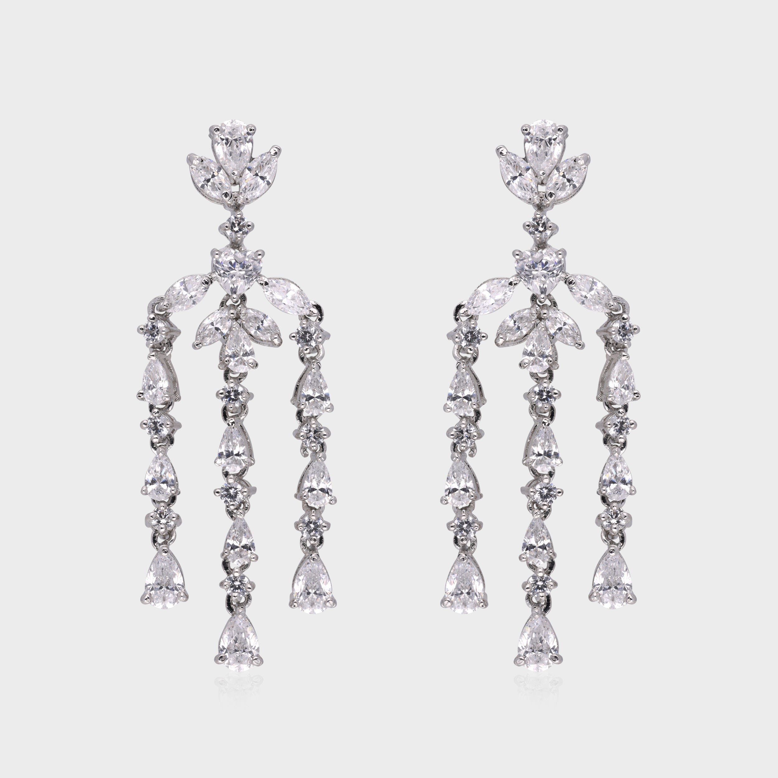 Ethereal 925 Sterling Silver Chandelier Earrings with Cascading Cubic Zirconia | SKU : 0003534588, 0021326035