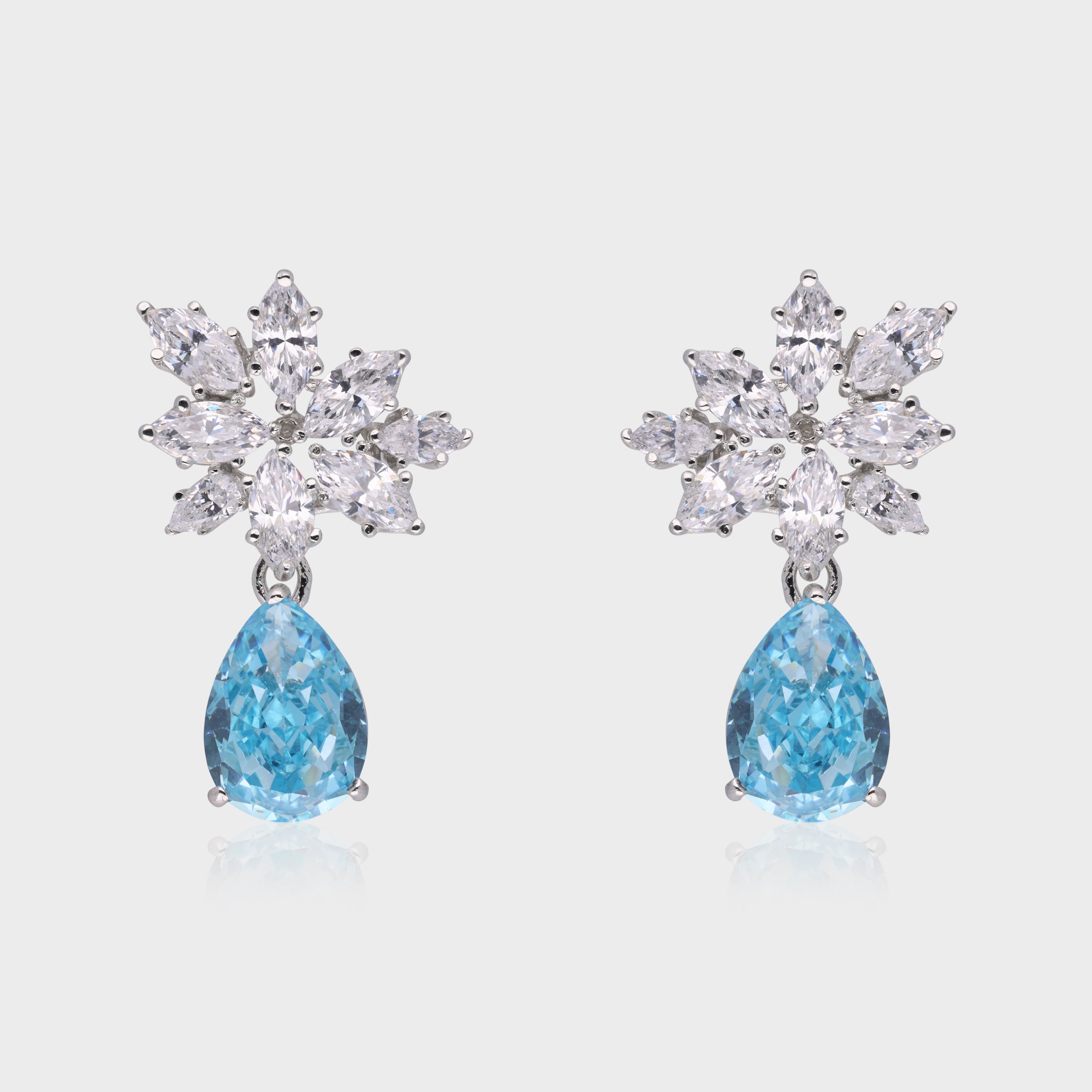 Elegant 925 Sterling Silver Floral Drop Earrings with Blue & Cubic Zirconia Accents | SKU : 0003534595, 0021326066, 0021326059