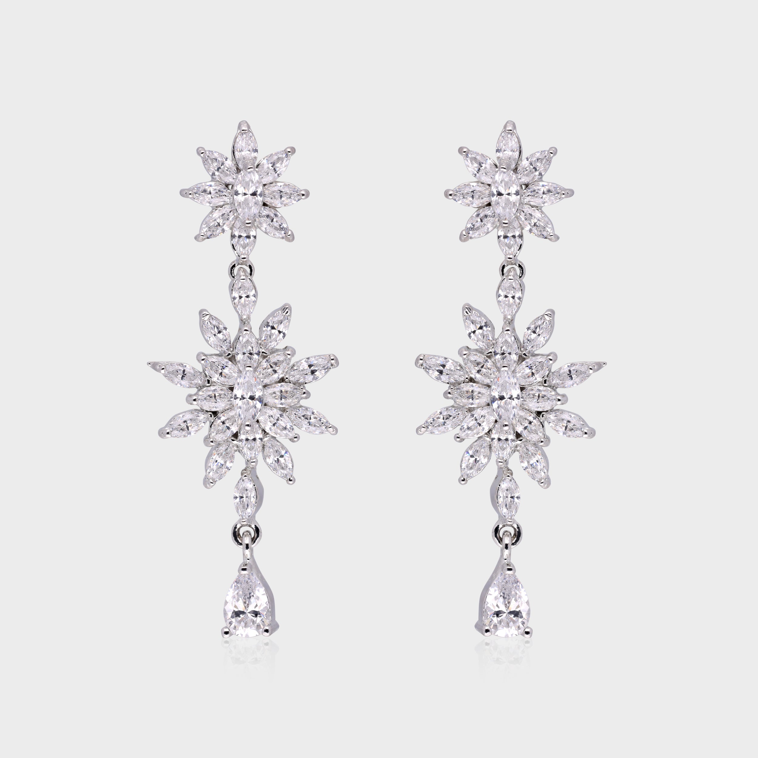 Exquisite 925 Sterling Silver Floral Chandelier Earrings with Cubic Zirconia | SKU : 0003534601, 0021326080, 0021326097