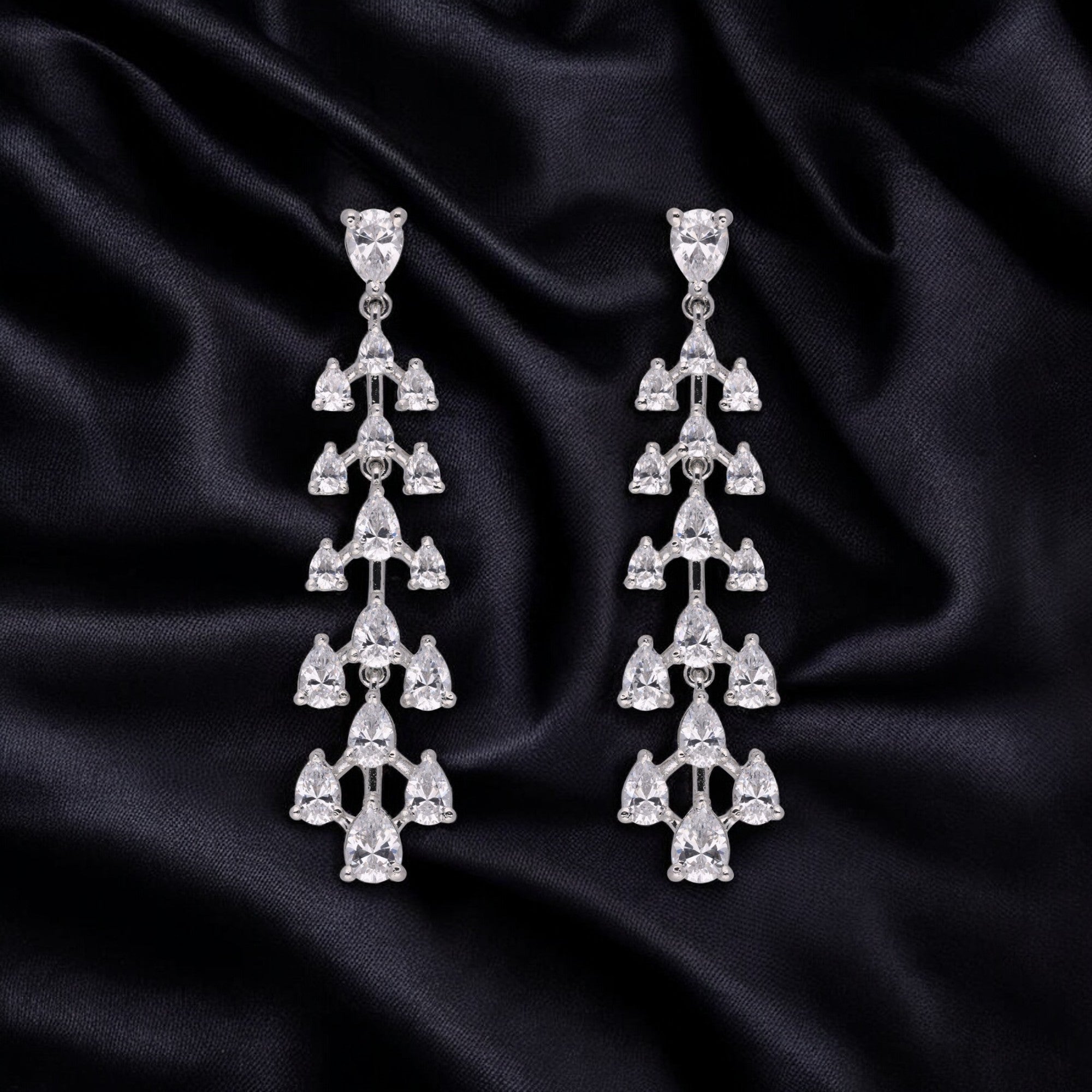 Luxurious 925 Sterling Silver Cascading Chandelier Earrings with Cubic Zirconia | SKU : 0003534618, 0021326103, 0021326110