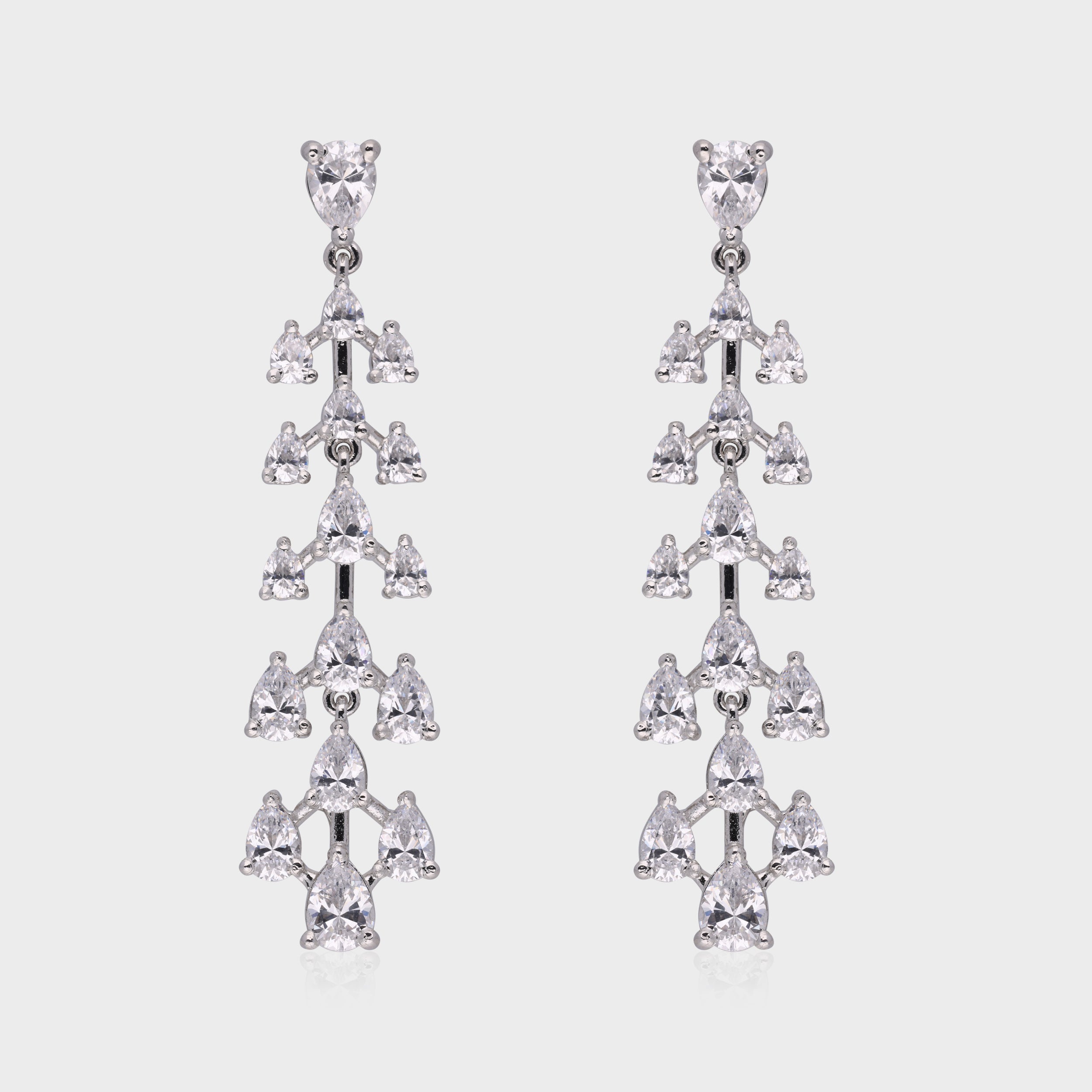 Luxurious 925 Sterling Silver Cascading Chandelier Earrings with Cubic Zirconia | SKU : 0003534618, 0021326103, 0021326110