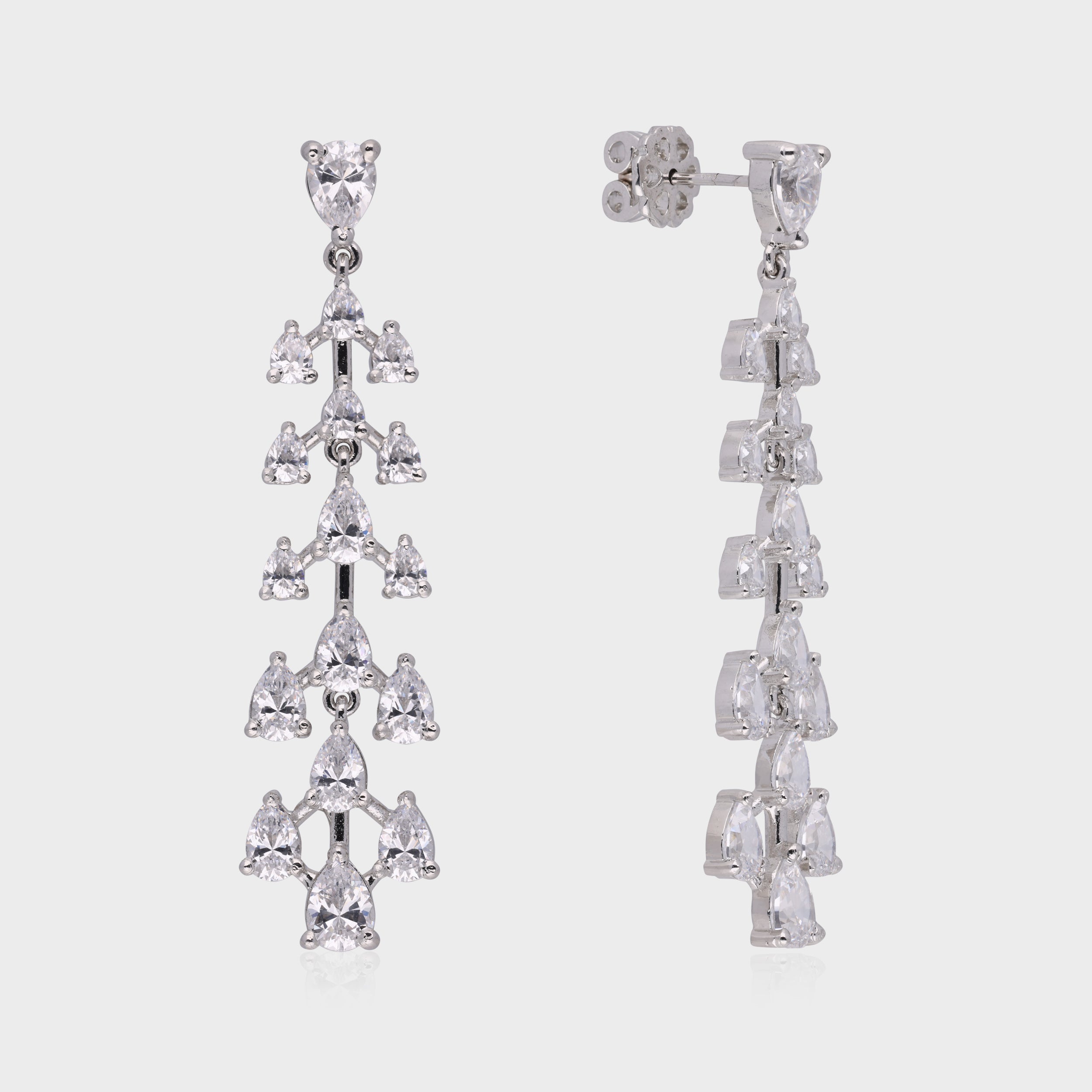 Luxurious 925 Sterling Silver Cascading Chandelier Earrings with Cubic Zirconia | SKU : 0003534618, 0021326103, 0021326110