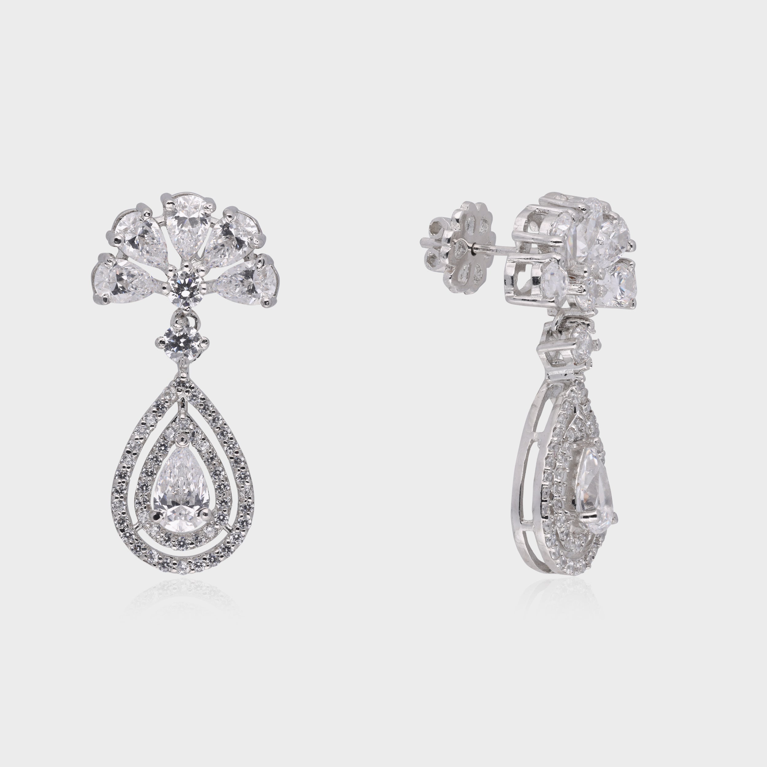 Luxury 925 Sterling Silver Teardrop Statement Earrings with Brilliant Stones | SKU : 0003534632