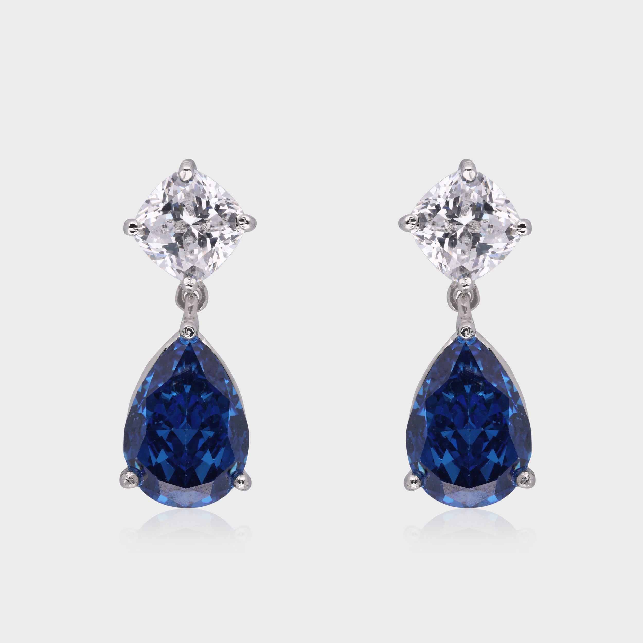 Elegant 925 Sterling Silver Sapphire Drop Earrings with Cushion-Cut Accents | SKU : 0003534663, 0021326196, 0021326219, 0021326202, 0021326189