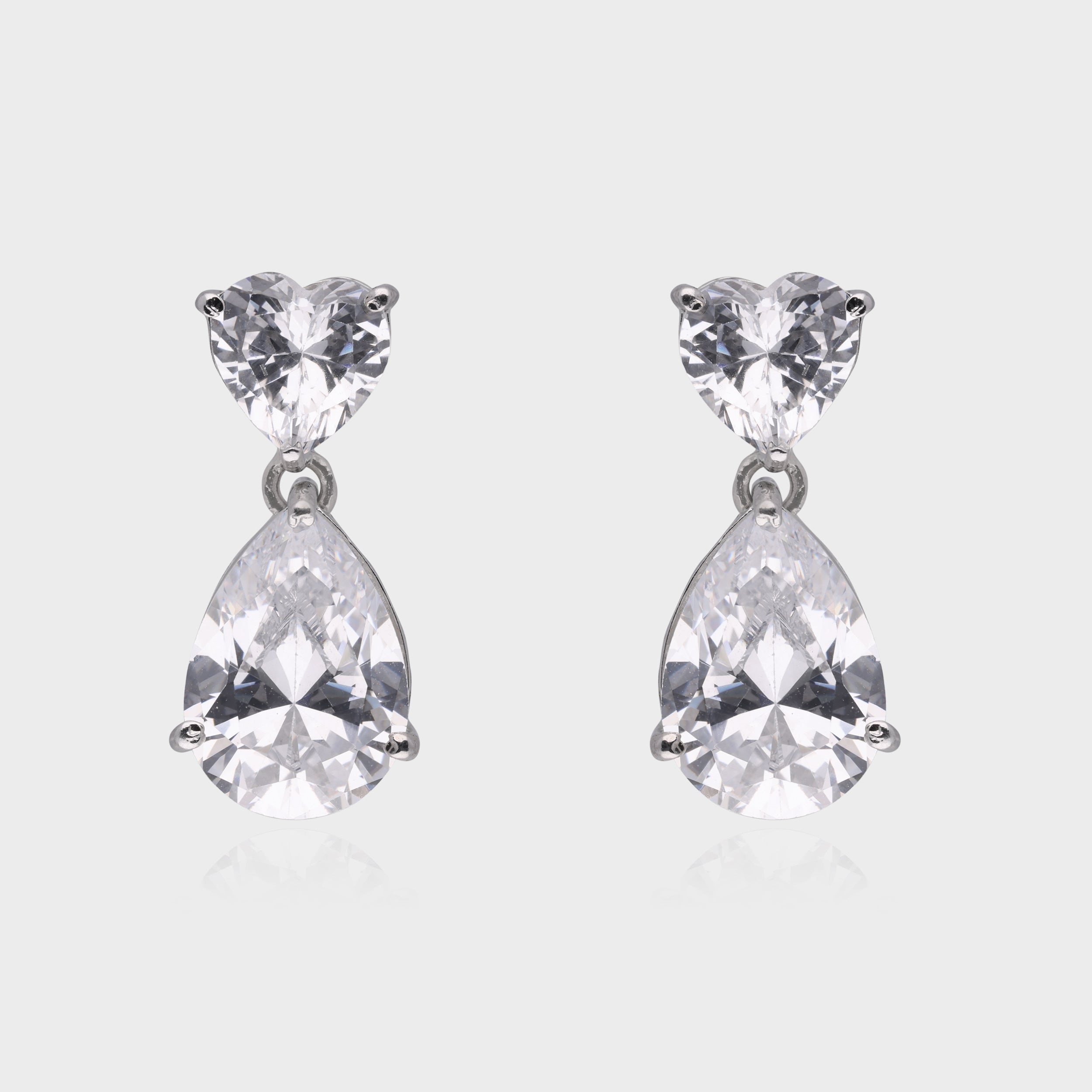 Timeless 925 Sterling Silver Heart & Pear-Cut Drop Earrings | SKU : 0003534717