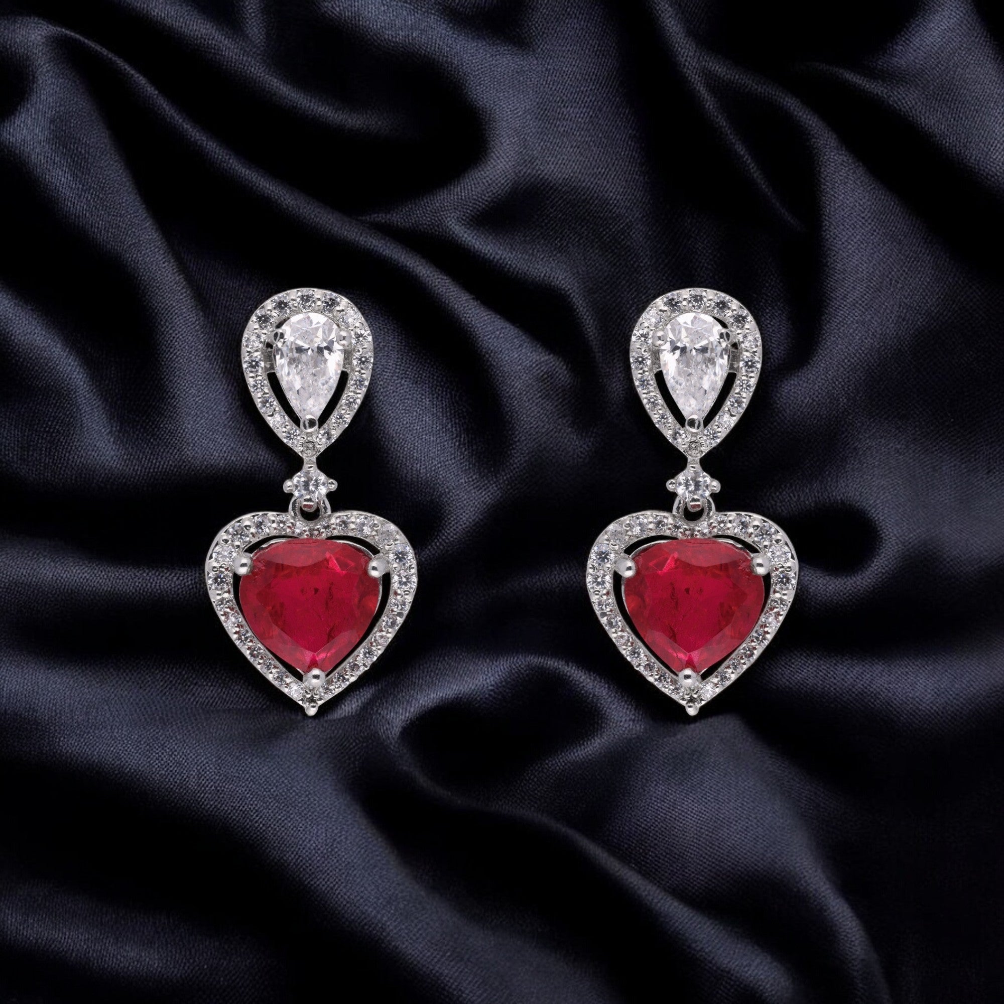 Timeless Radiance: Heart & Pear-Cut Gemstone Sterling Silver Earrings | SKU : 0003534724, 0021326325, 0021326332