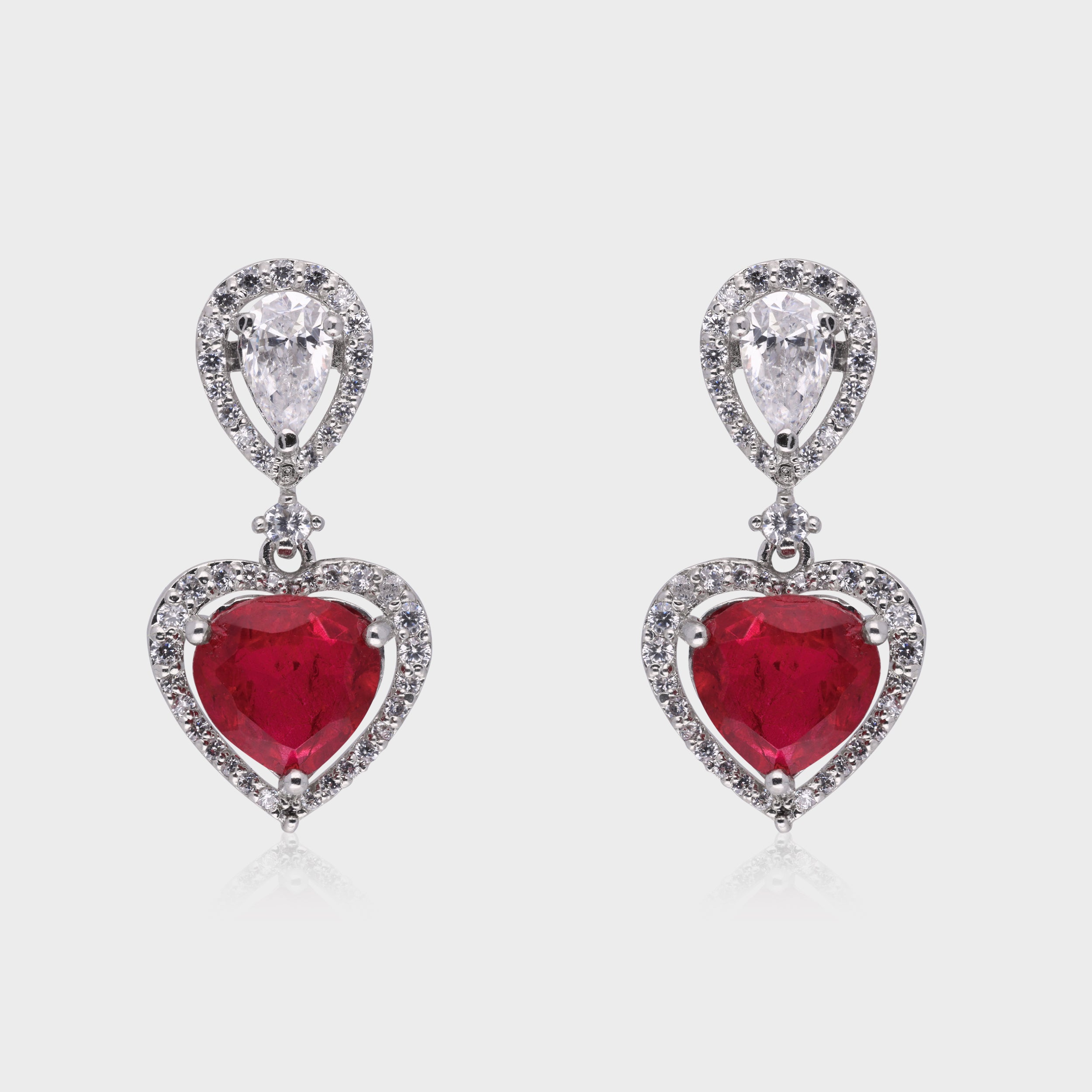 Timeless Radiance: Heart & Pear-Cut Gemstone Sterling Silver Earrings | SKU : 0003534724, 0021326325, 0021326332