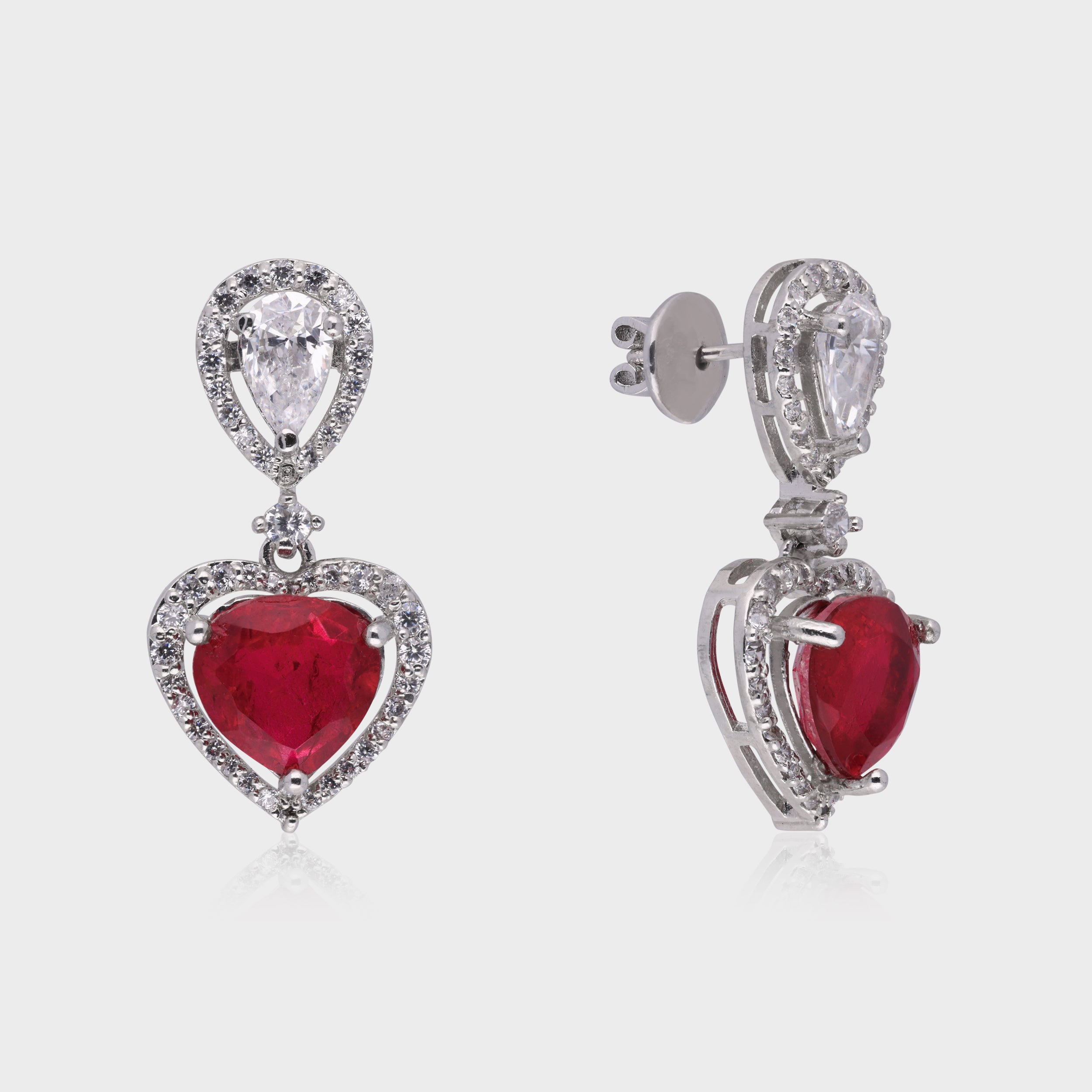 Timeless Radiance: Heart & Pear-Cut Gemstone Sterling Silver Earrings | SKU : 0003534724, 0021326325, 0021326332