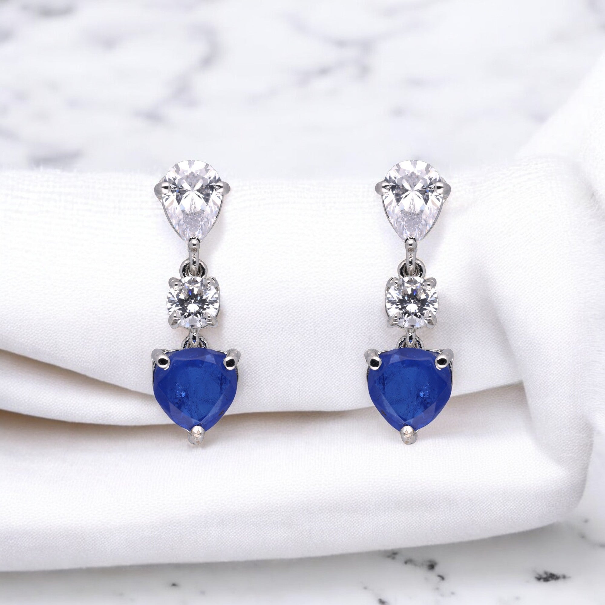 Elegant 925 Sterling Silver Sapphire Drop Earrings | SKU : 0003534755, 0021326394, 0021326400