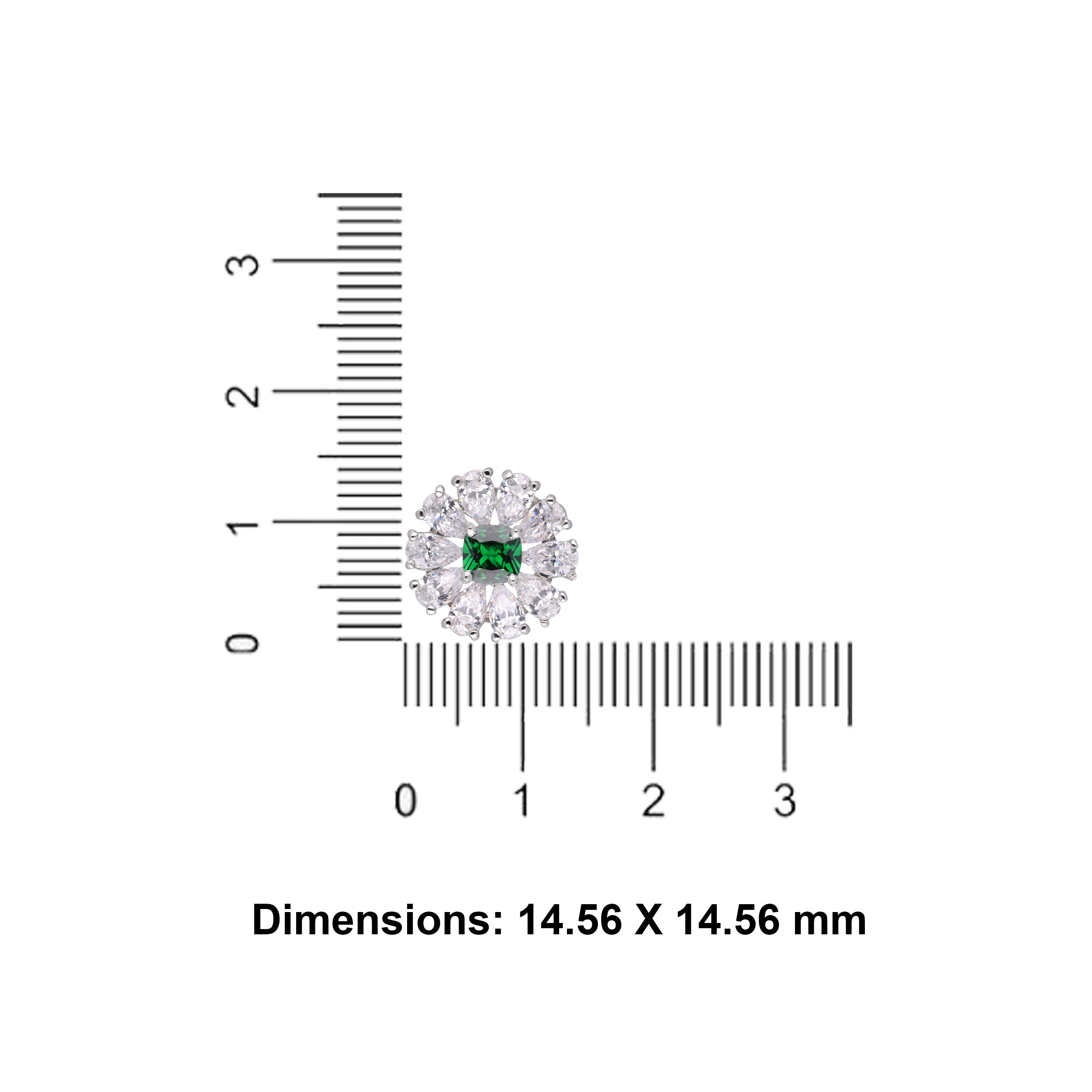 Majestic Bloom: Emerald & Diamond-Inspired Floral Stud Earrings in Sterling Silver | SKU : 0003534762, 0021326424, 0021326417